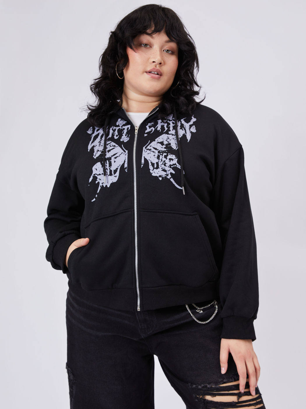 Hoodie mit Schmetterlingsreißverschluss Kurve & Plus