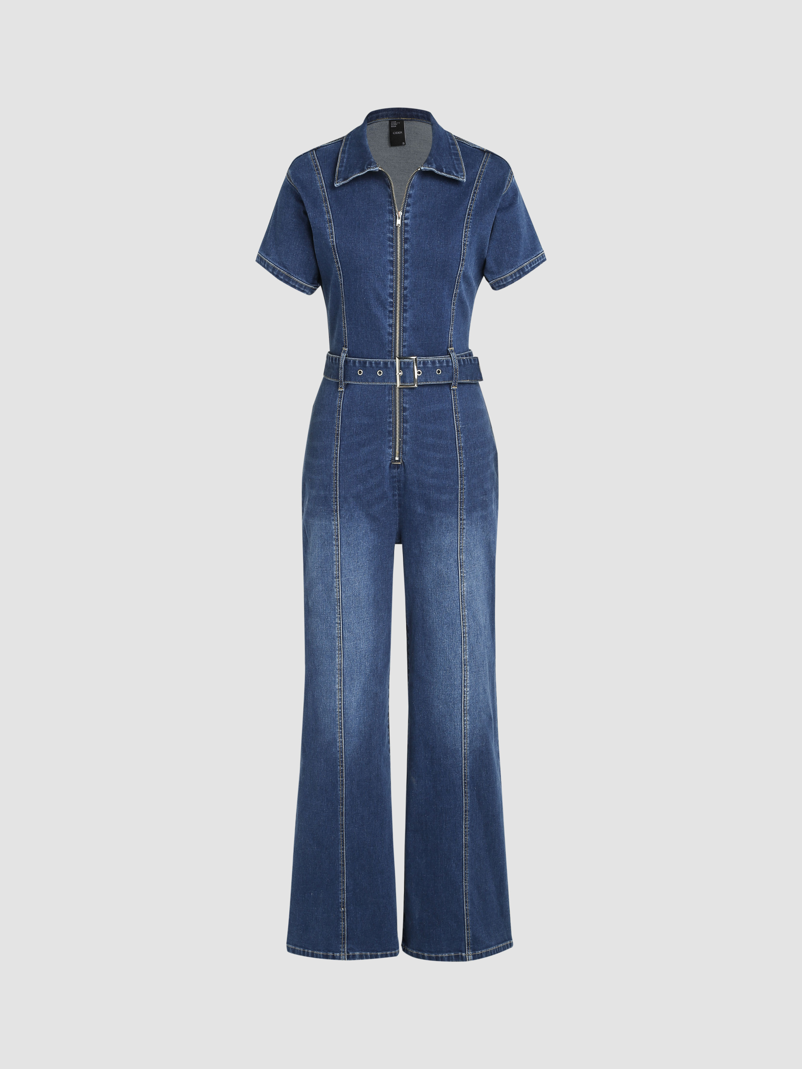 パンツ S/E/O : 24FW / ZIP-UP BUSTIER LAYERED JUMPSUIT (BLUE) Alltoright Women's Casual V-Neck Cross Strap Jumpsuit