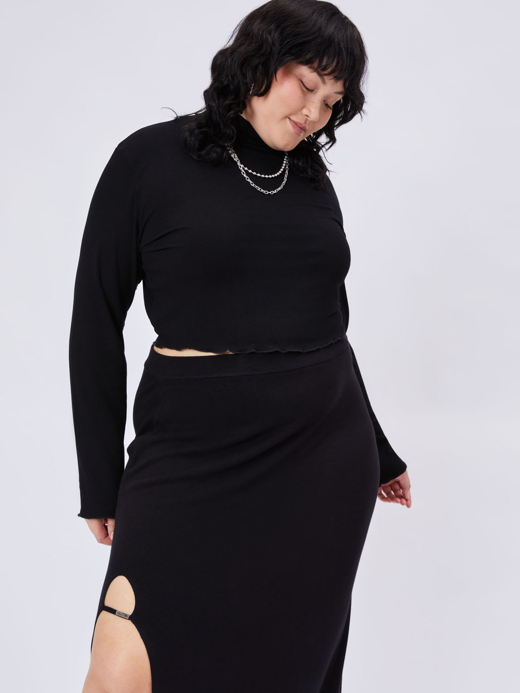 Solid Langarm-Crop-Top Kurve & Plus