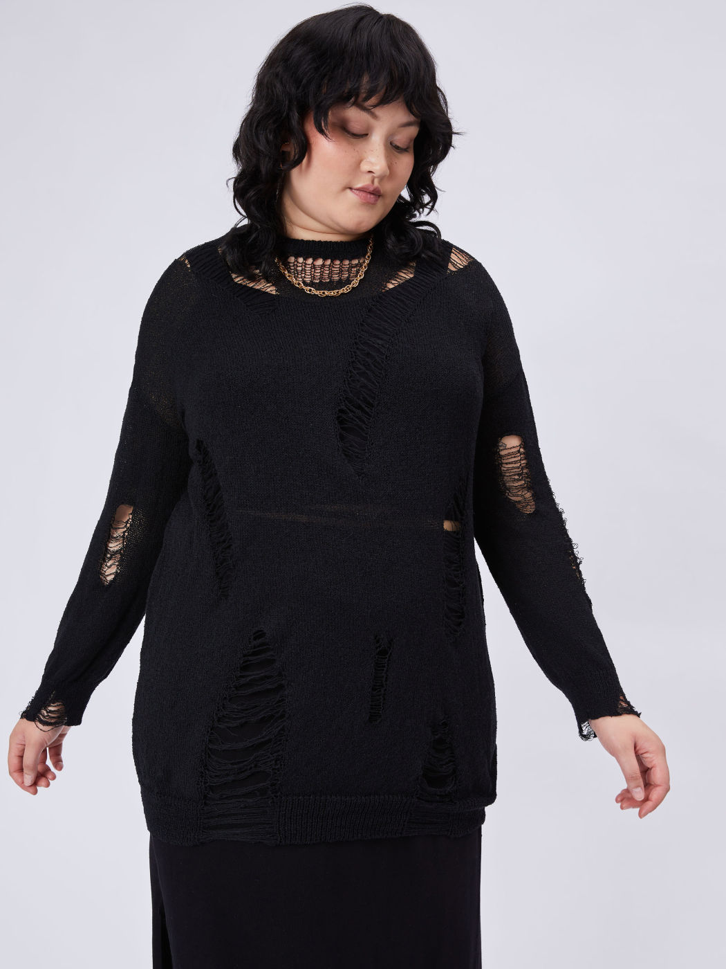 – Zerrissener, übergroßer Pullover Kurve & Plus