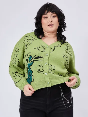Strickjacke mit Dinosauriermuster Kurve & Plus