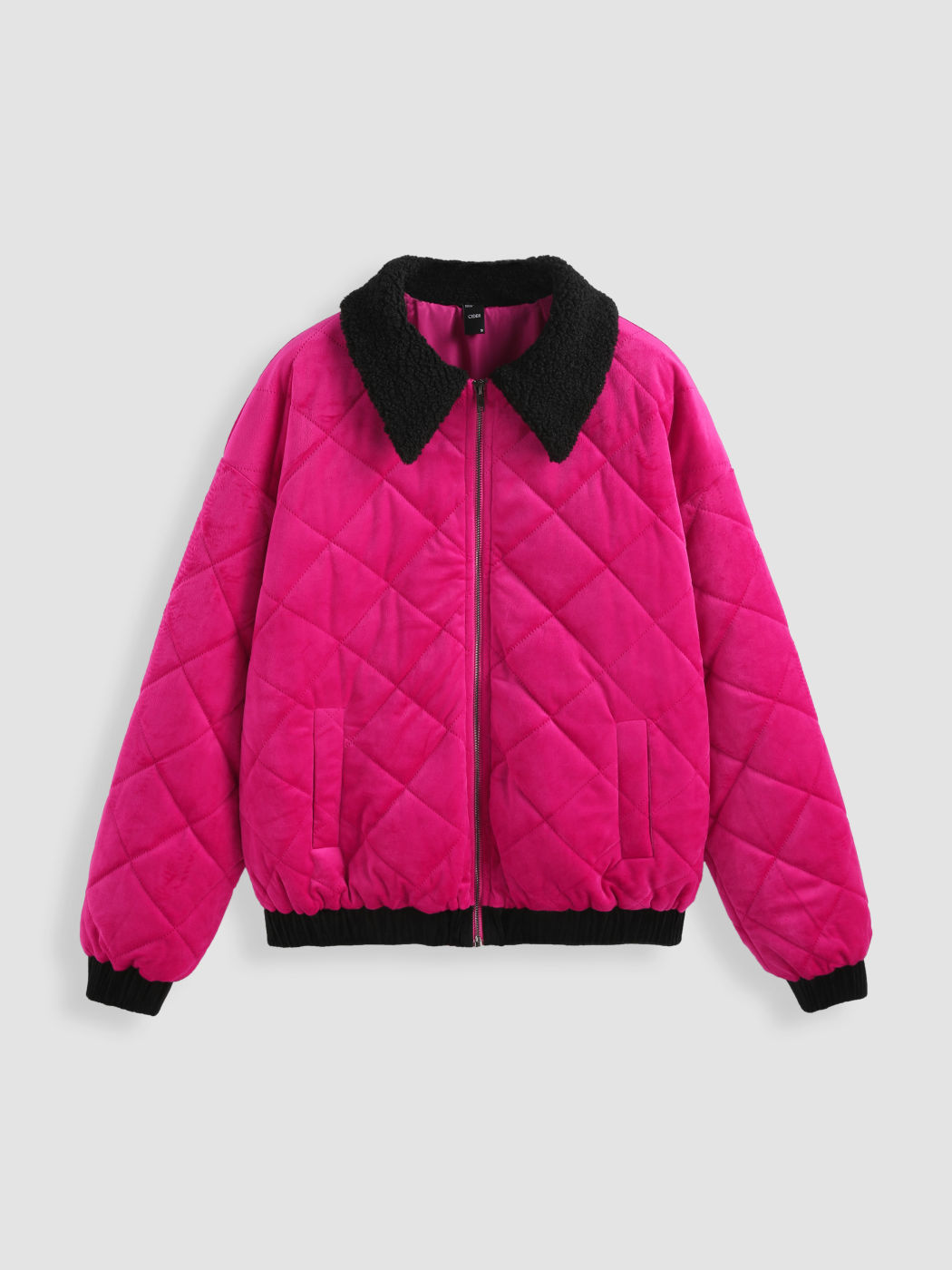  Samtjacke mit Kontrastkragen und Reißverschluss