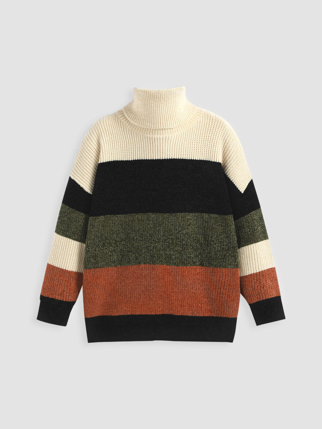 Knit Fabric Striped Turtleneck Oversized Knitted Sweater For School ...