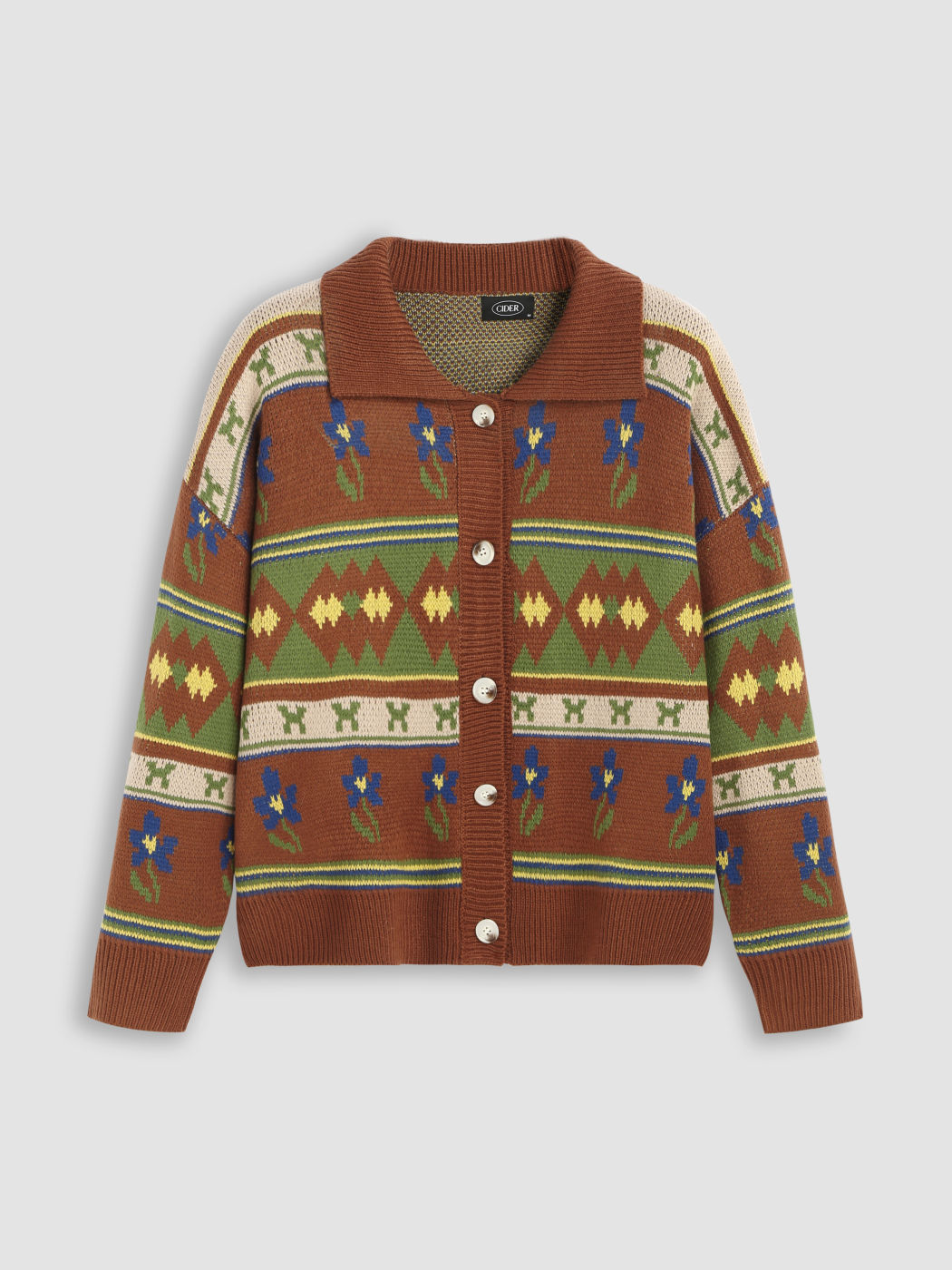 Unisex-Strickjacke mit aztekischem Musterkragen