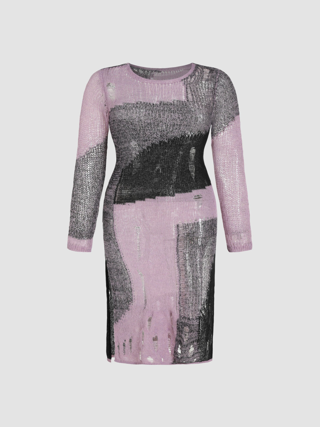 Wool-blend Patchwork Knit Ripped Midi Dress Curve & Plus