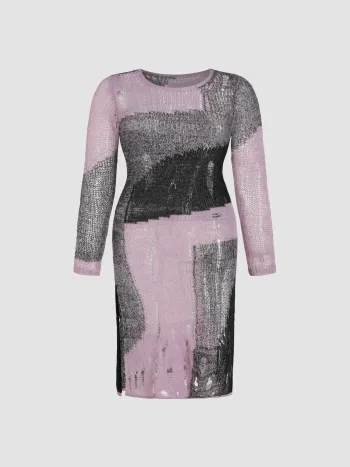 Wool-blend Patchwork Knit Ripped Midi Dress Curve & Plus
