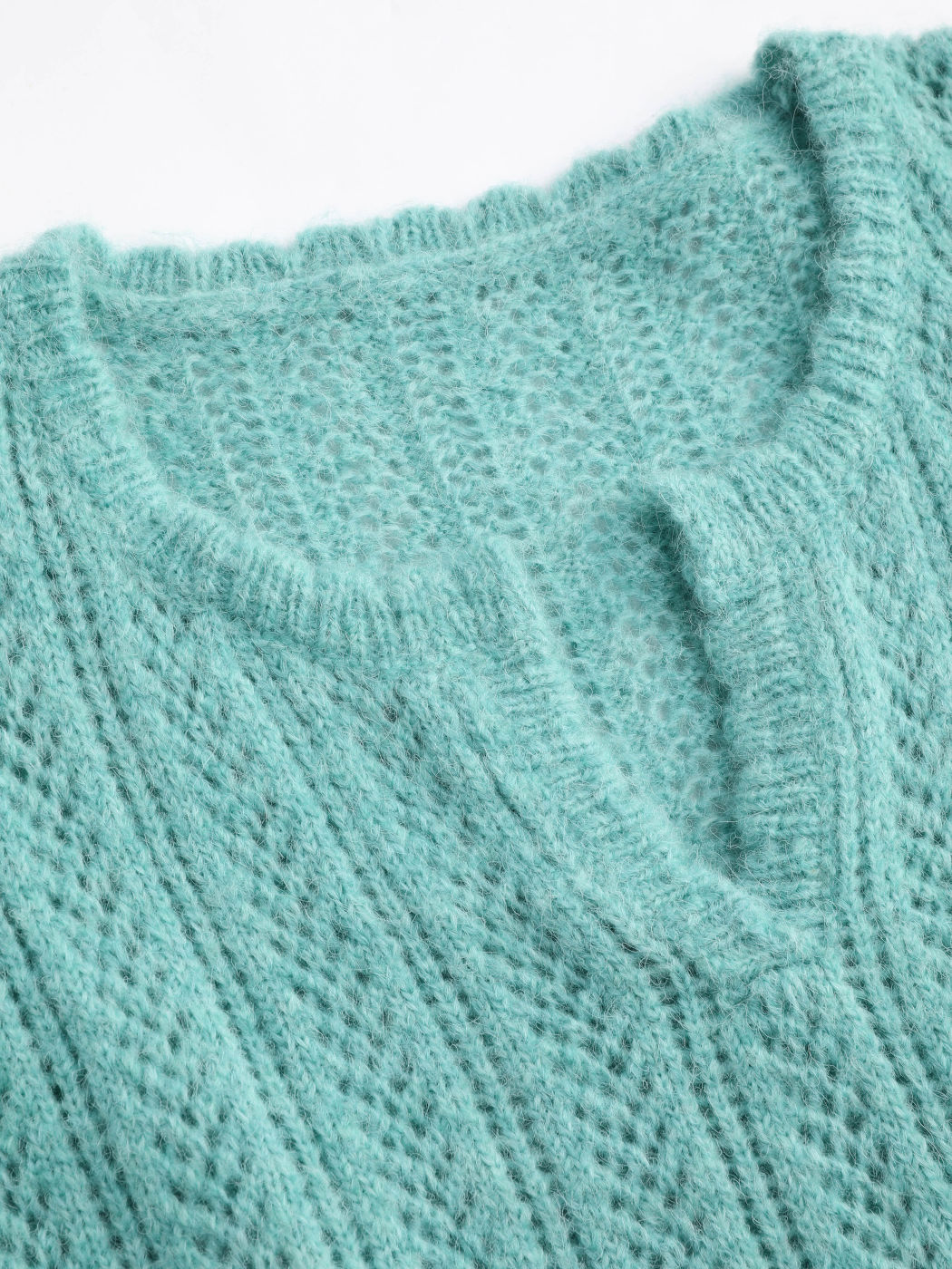 Einfarbiger Zopfmuster-Kurzarmpullover