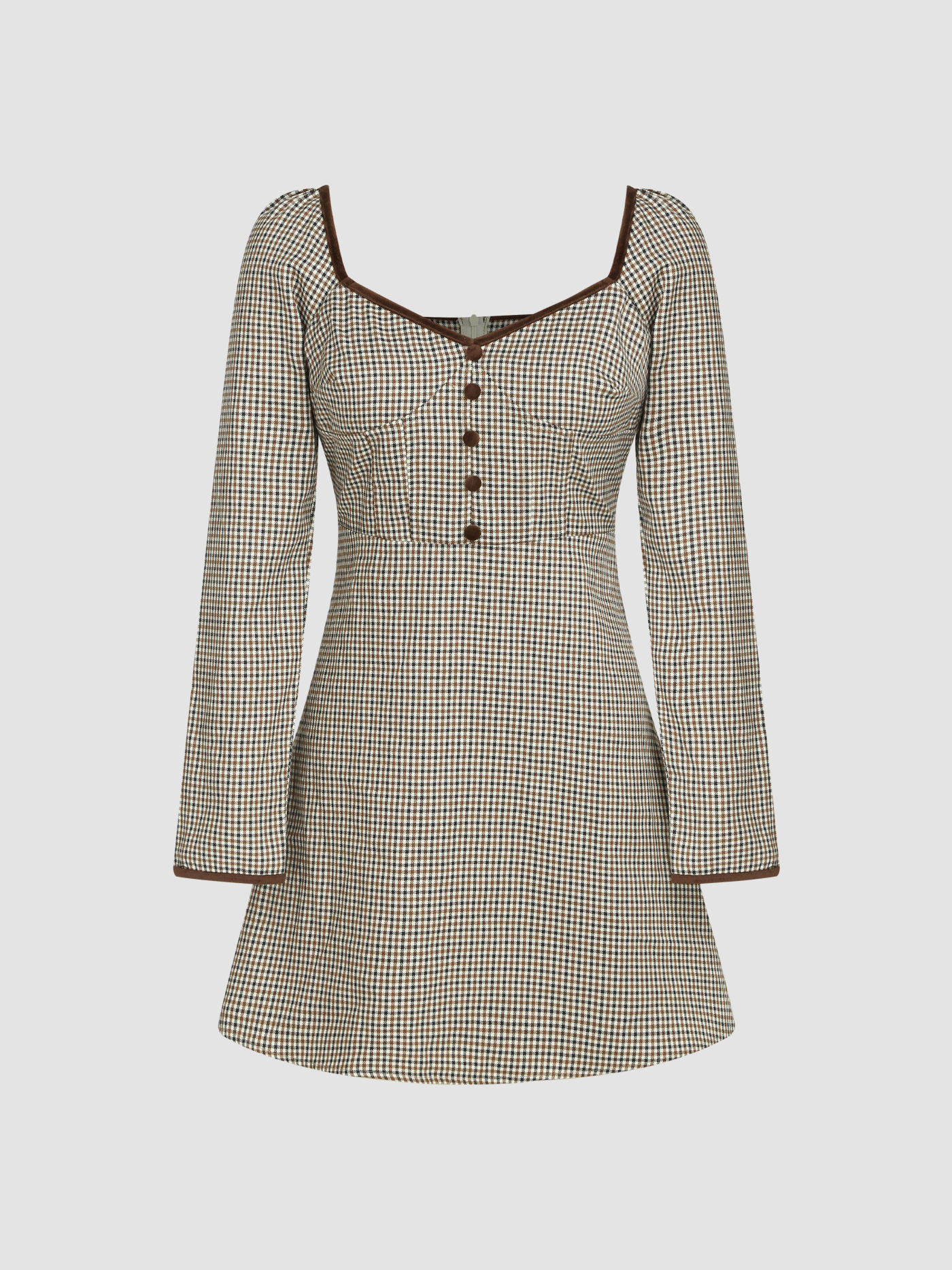 Robe Mini en Tweed à Carreaux avec Corset et Mini Boules