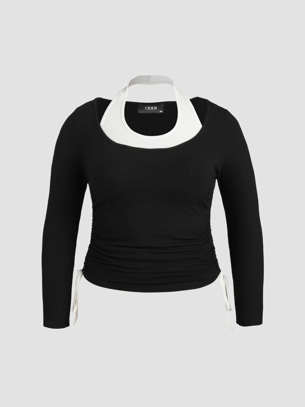 Langarm-Crop-Top mit Kordelzug und U-Ausschnitt Kurve & Plus