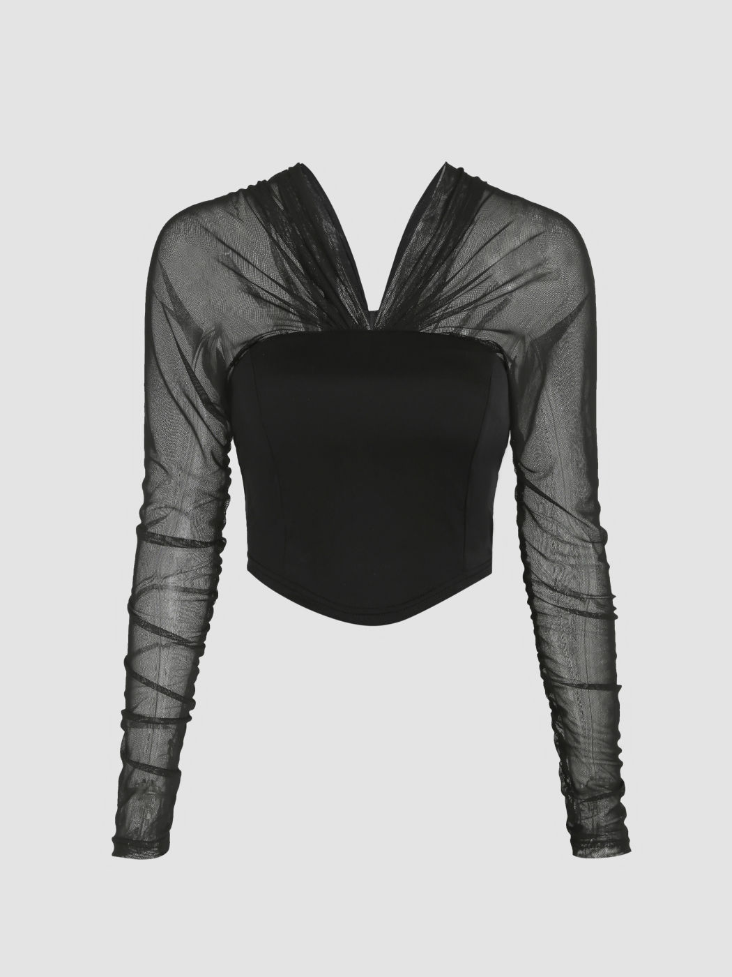 Durchsichtiges, langärmliges Crop-Top mit V-Ausschnitt