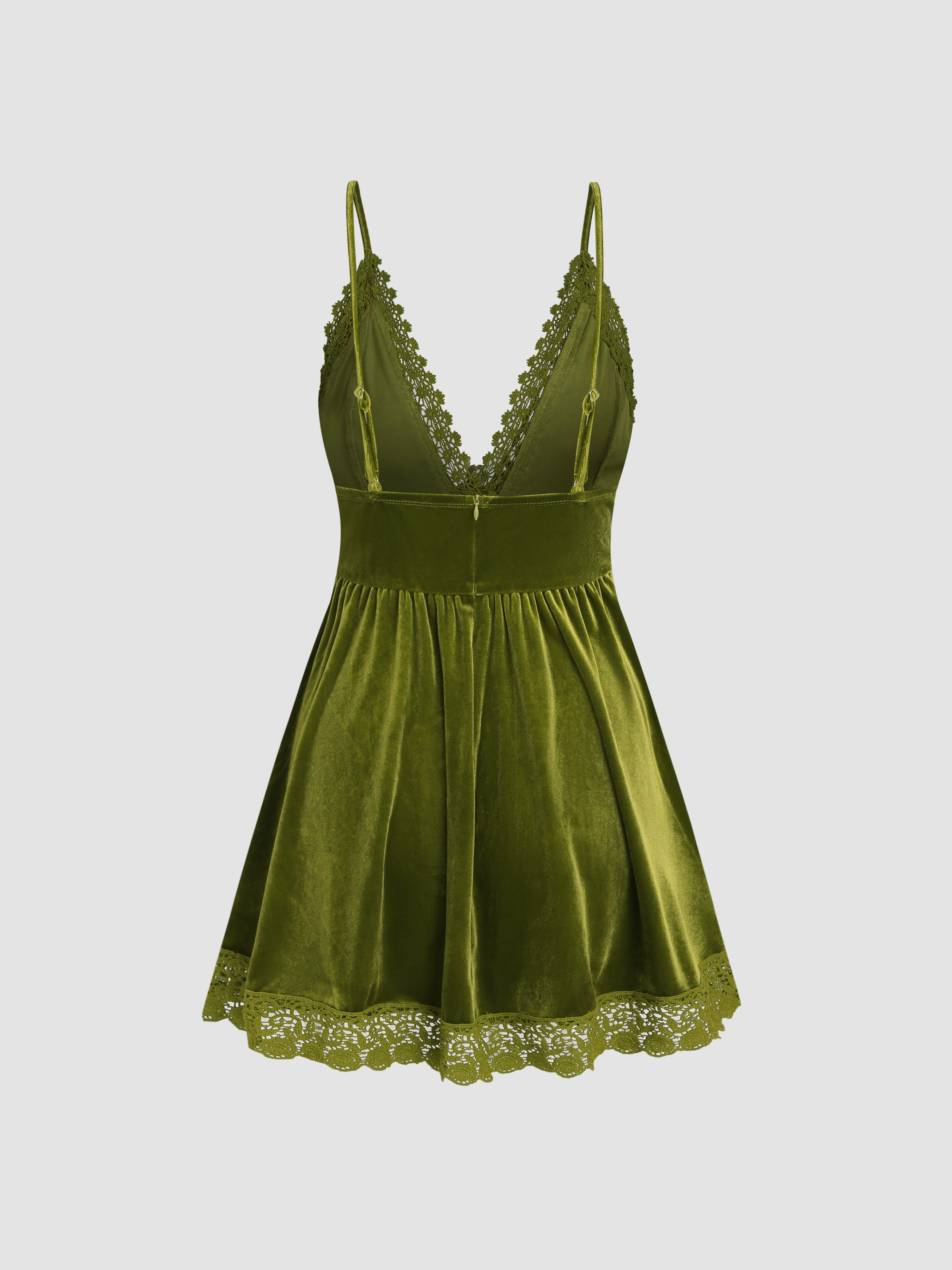Sun Dresses Lace Velvet Velvet Lace Trim V-neck Solid Mini
