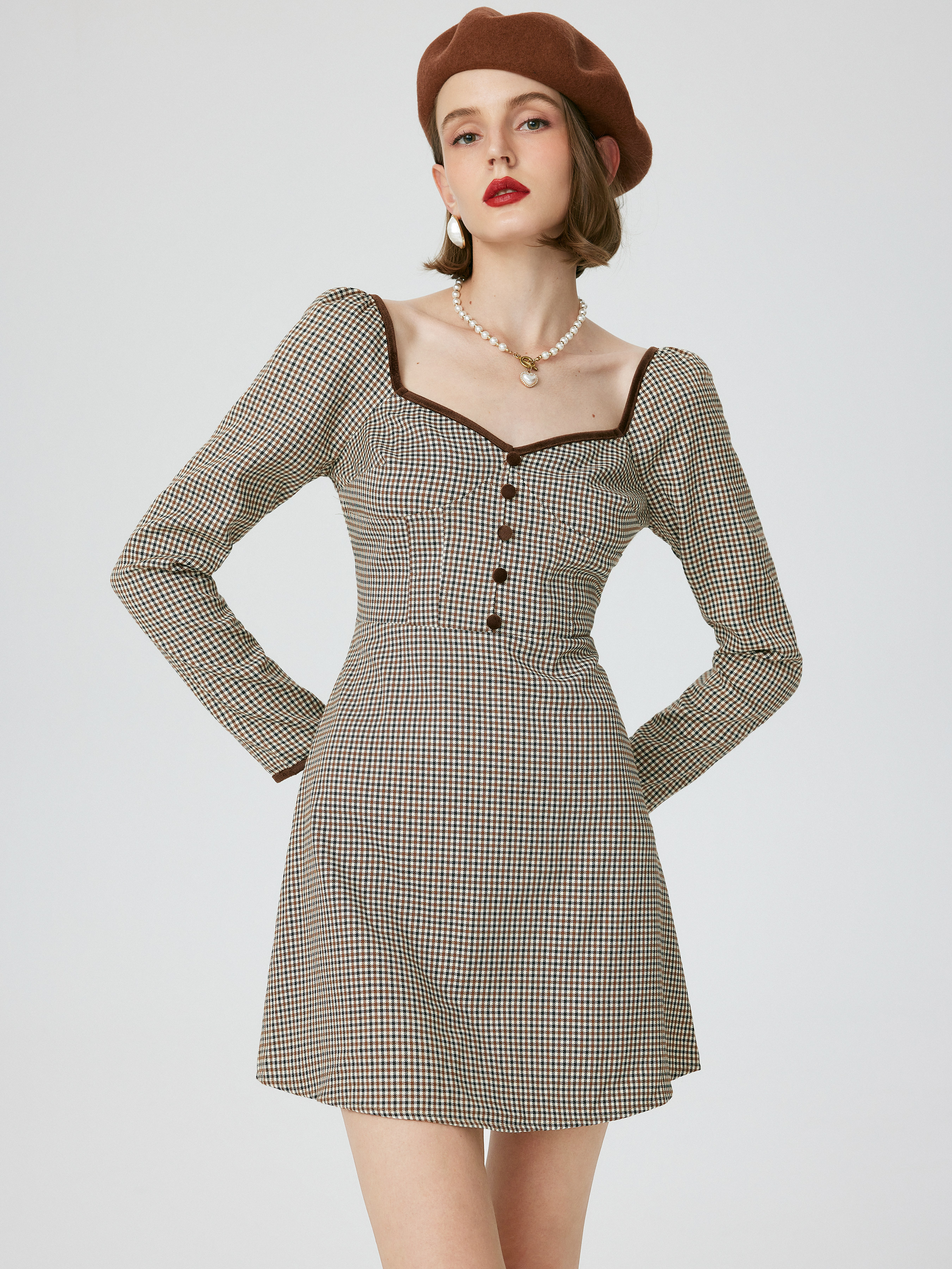 Tweed Check Corset Mini Dress With Mini Balls