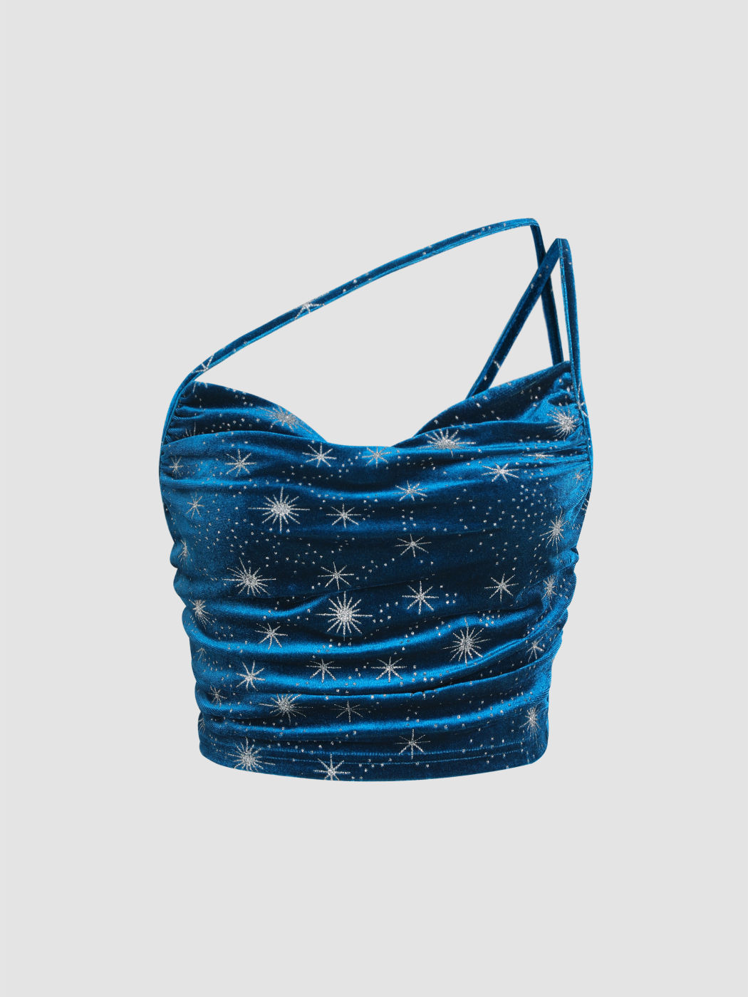 Crop Cami Top aus Samt mit asymmetrischem Ausschnitt und gerüschtem Stern