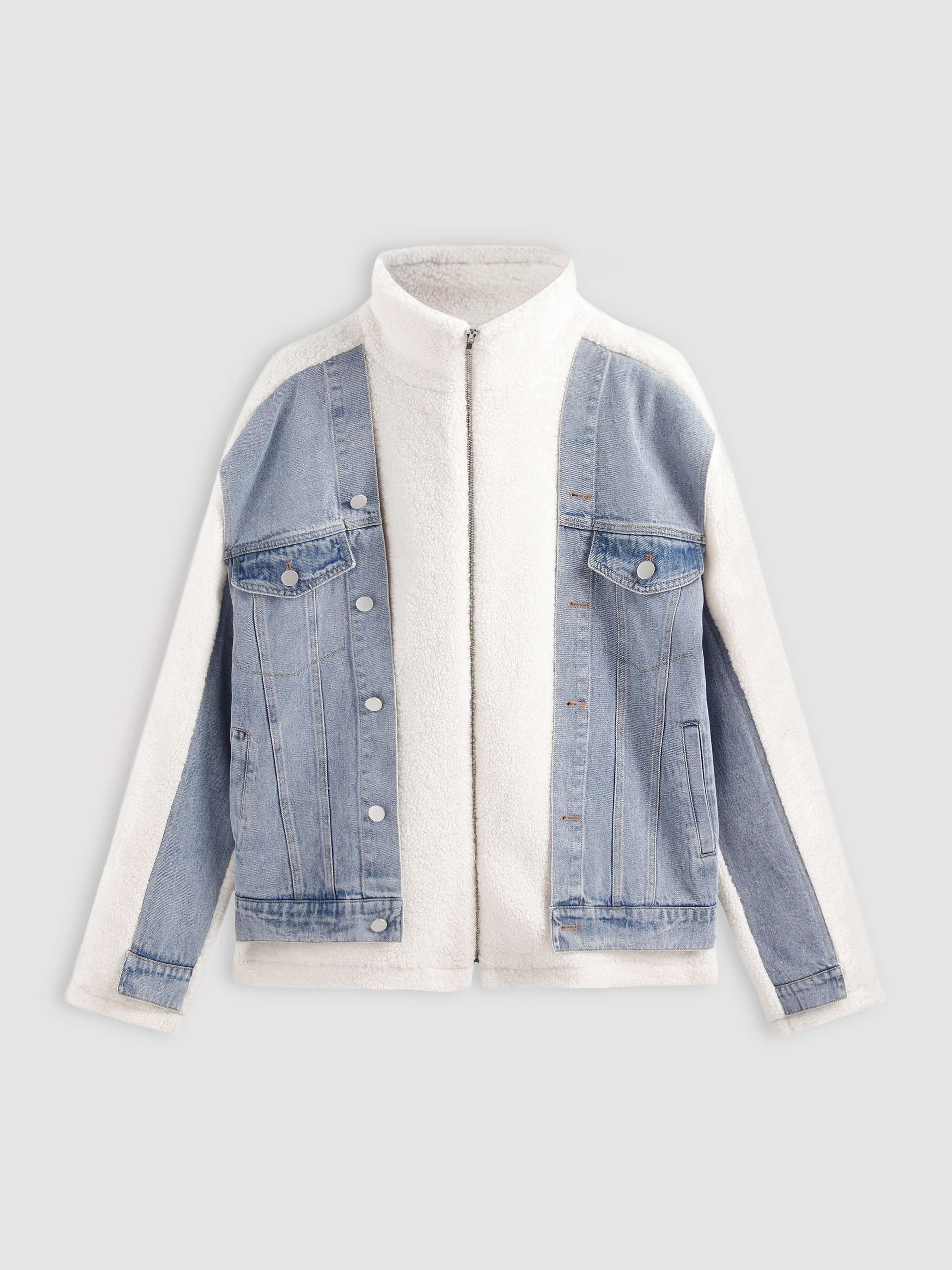 Denim & Faux Shearling Zipup Jacket Cider