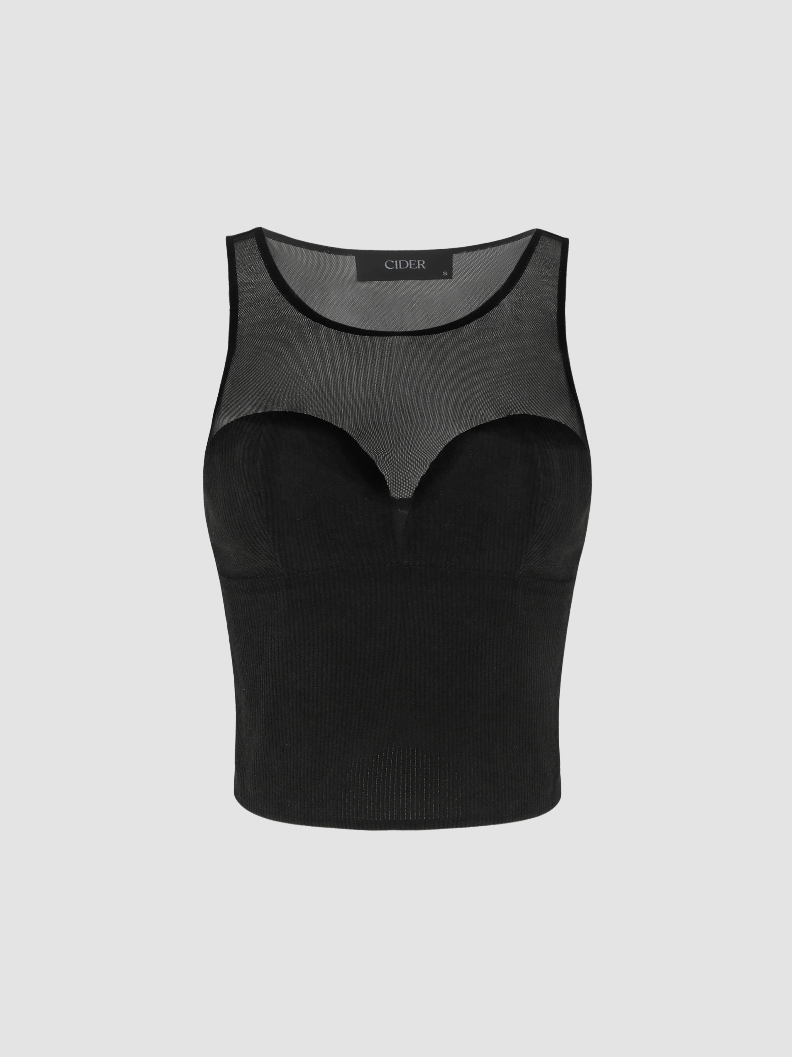 Mesh Solid Corset Top Cider