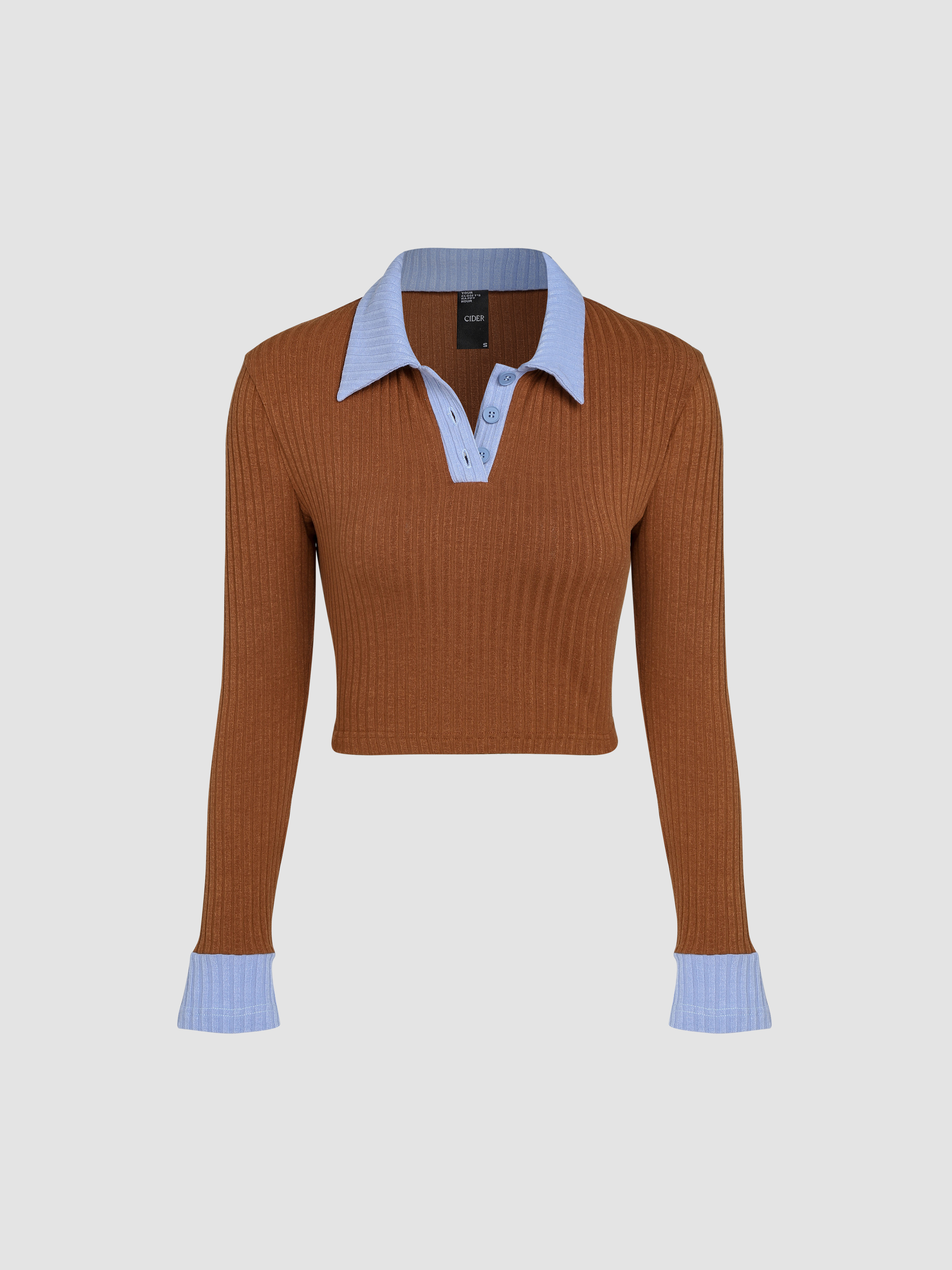 Two Tone Collar Bodycon Crop Top Cider