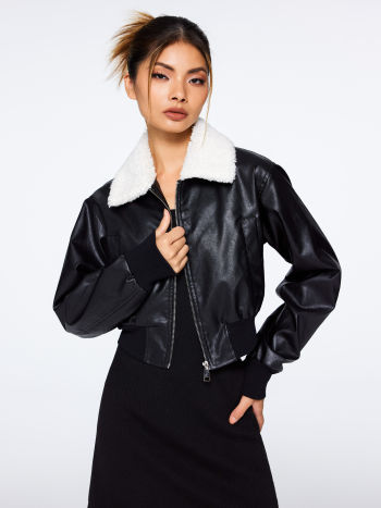 Long Sleeve Faux Leather Striped Regular Jacket eslzeg0909