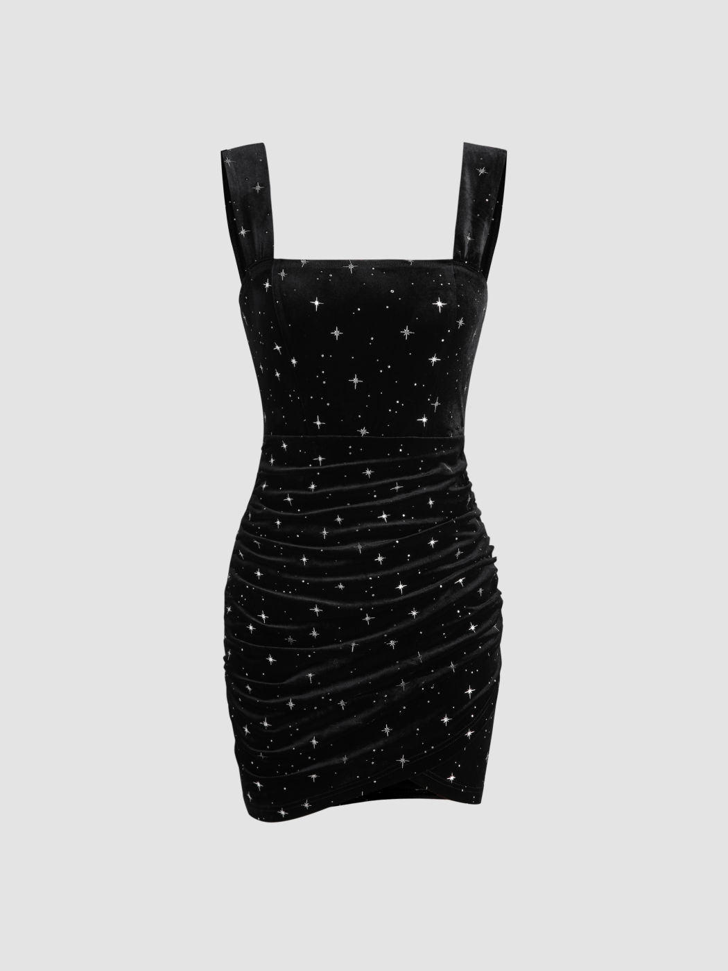 Velvet Star Pattern Ruched Mini Dress