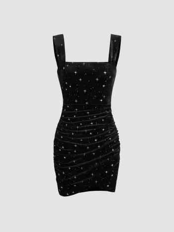 Gerafftes Minikleid aus Samt mit Sternenmuster