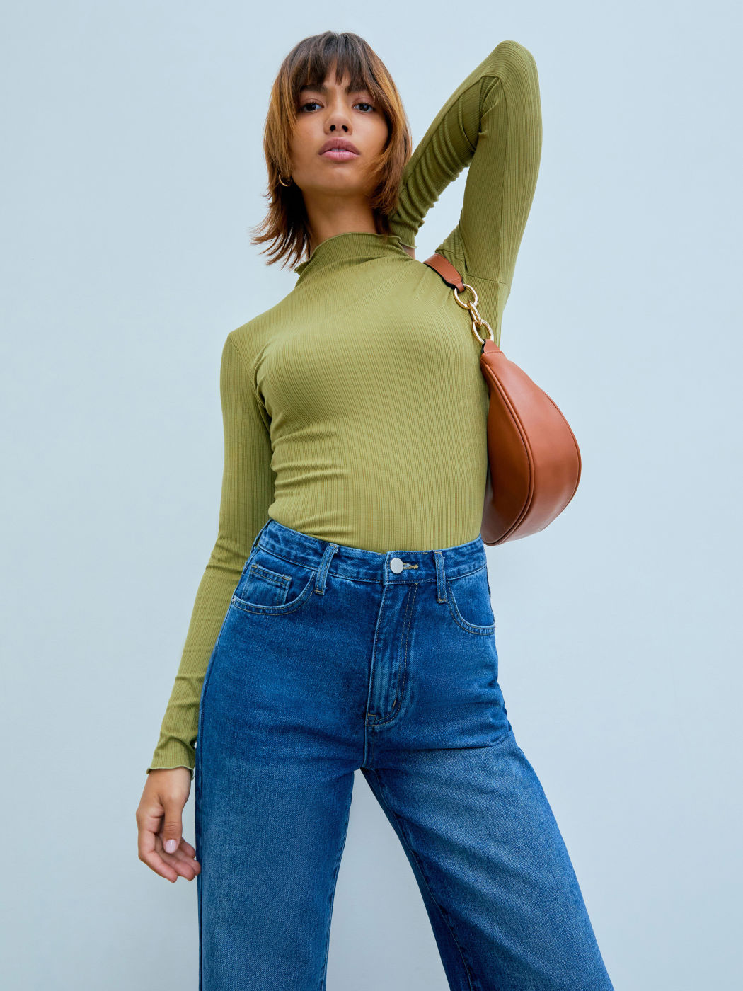 Solid High Neck Long Sleeve Tee