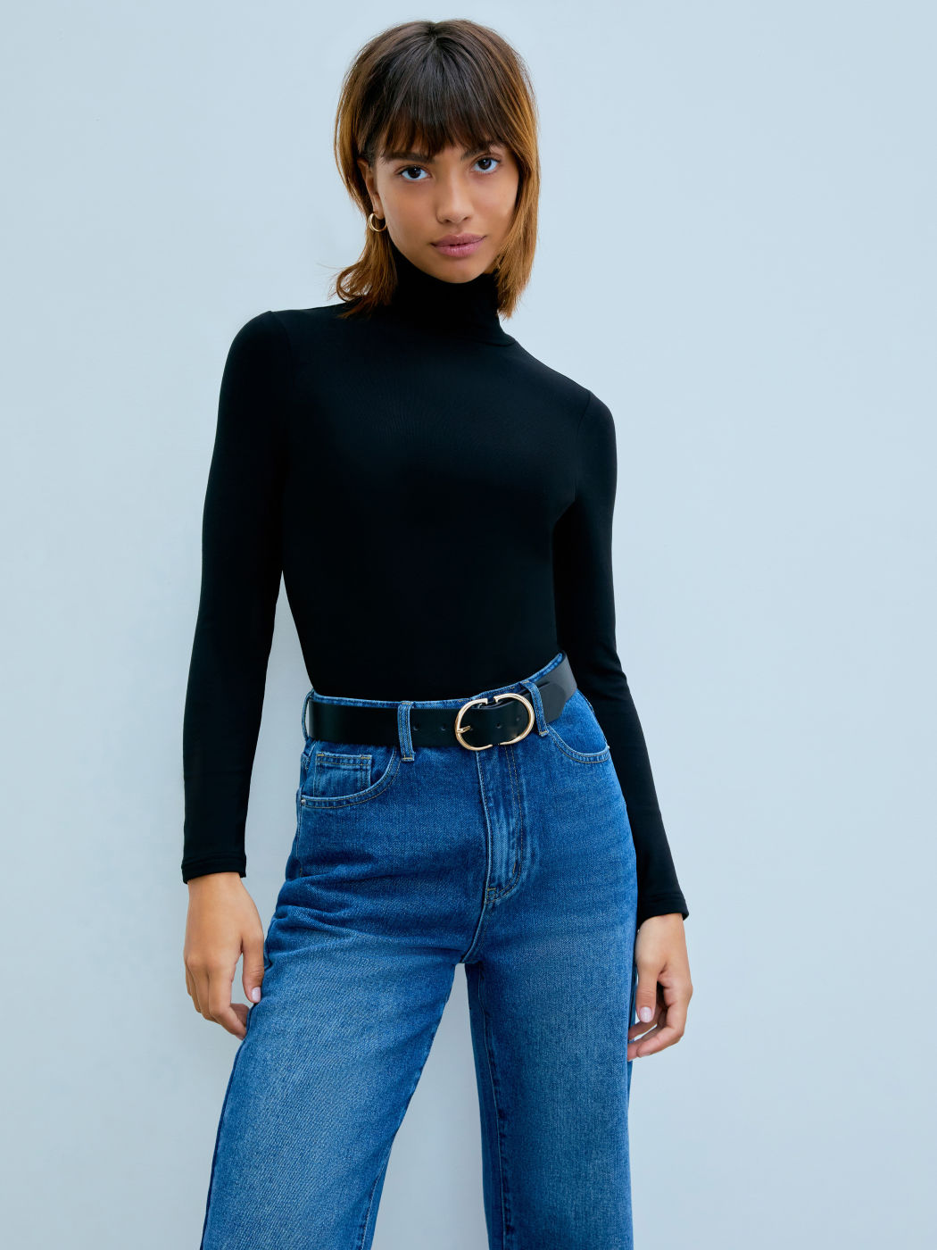 Solid High Neck Jersey Langarm-Oberteil