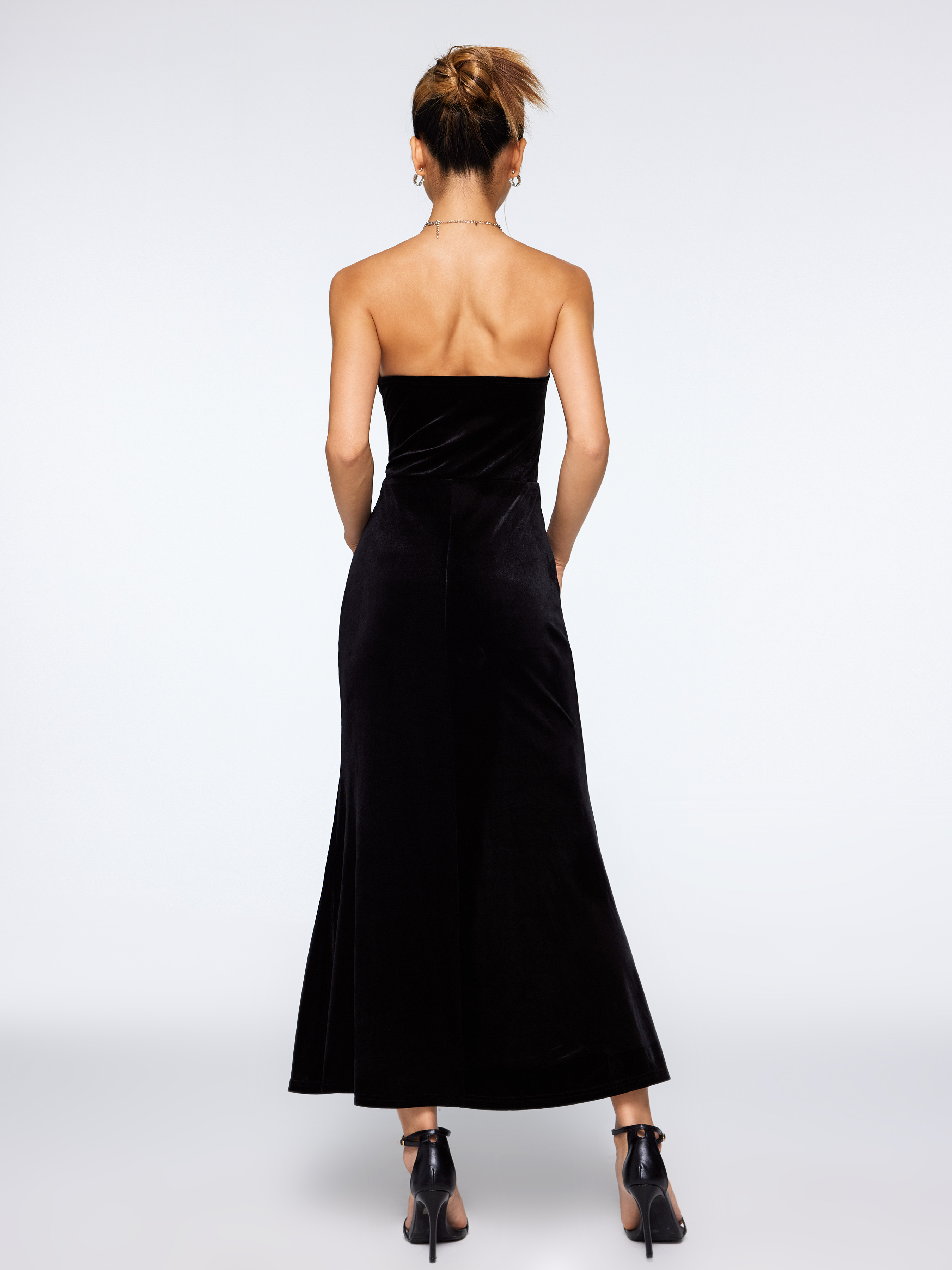 Black Velvet Tea Length Strapless Corset Dress – Lisposa