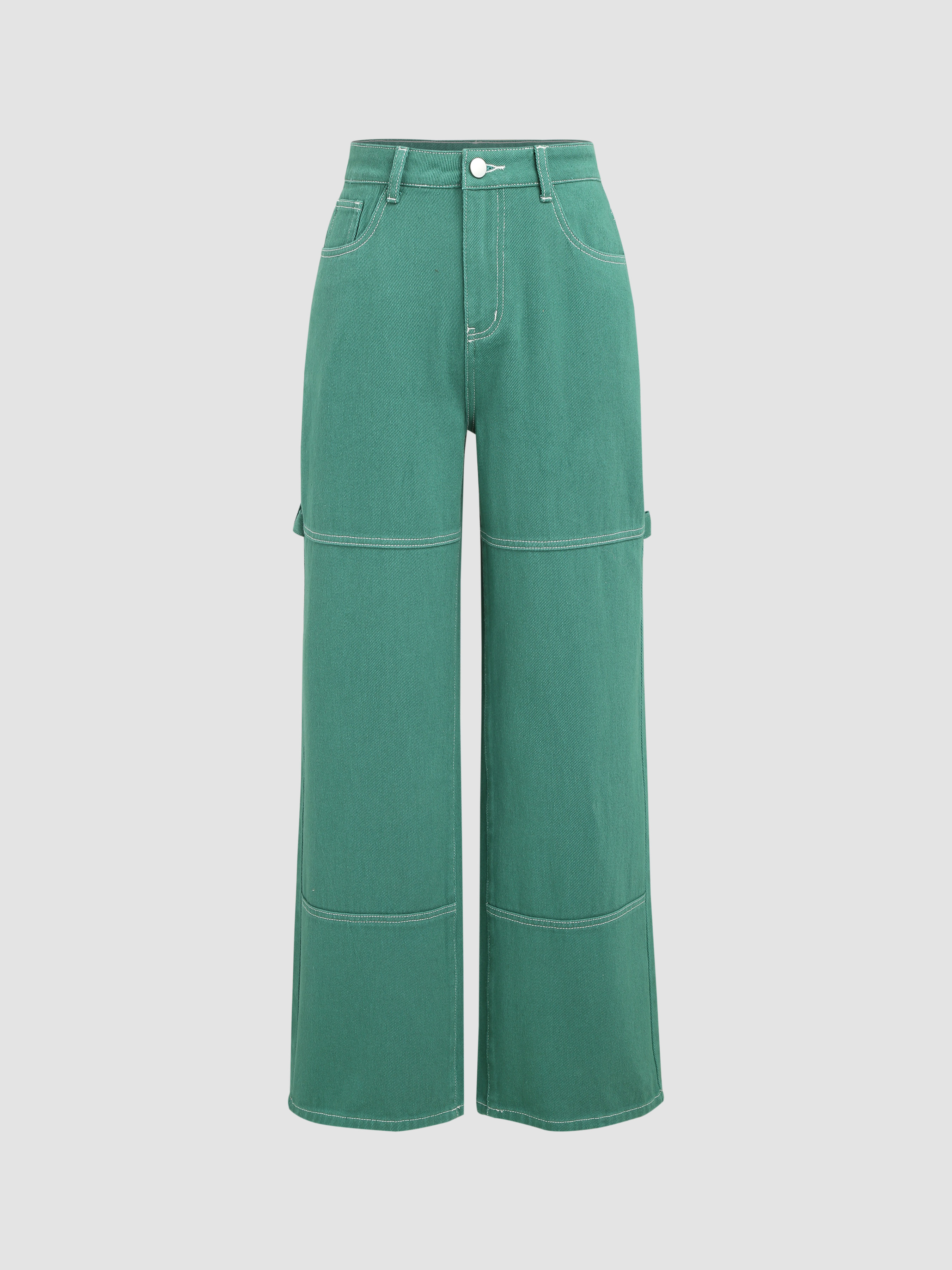 Denim Solid Stitch Wide Leg Jeans Cider