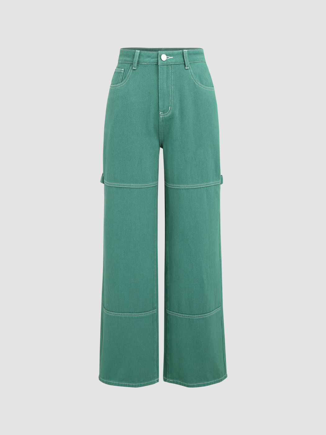 Mid Rise Solid Stitch Weite Jeans