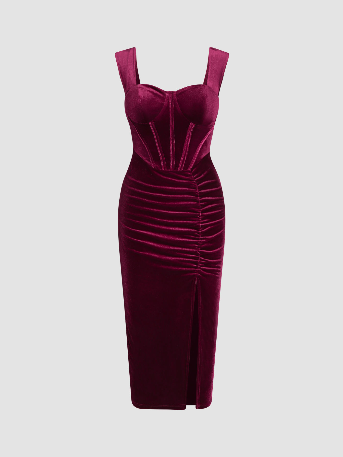Velvet Solid Corset Ruched Maxi Dress