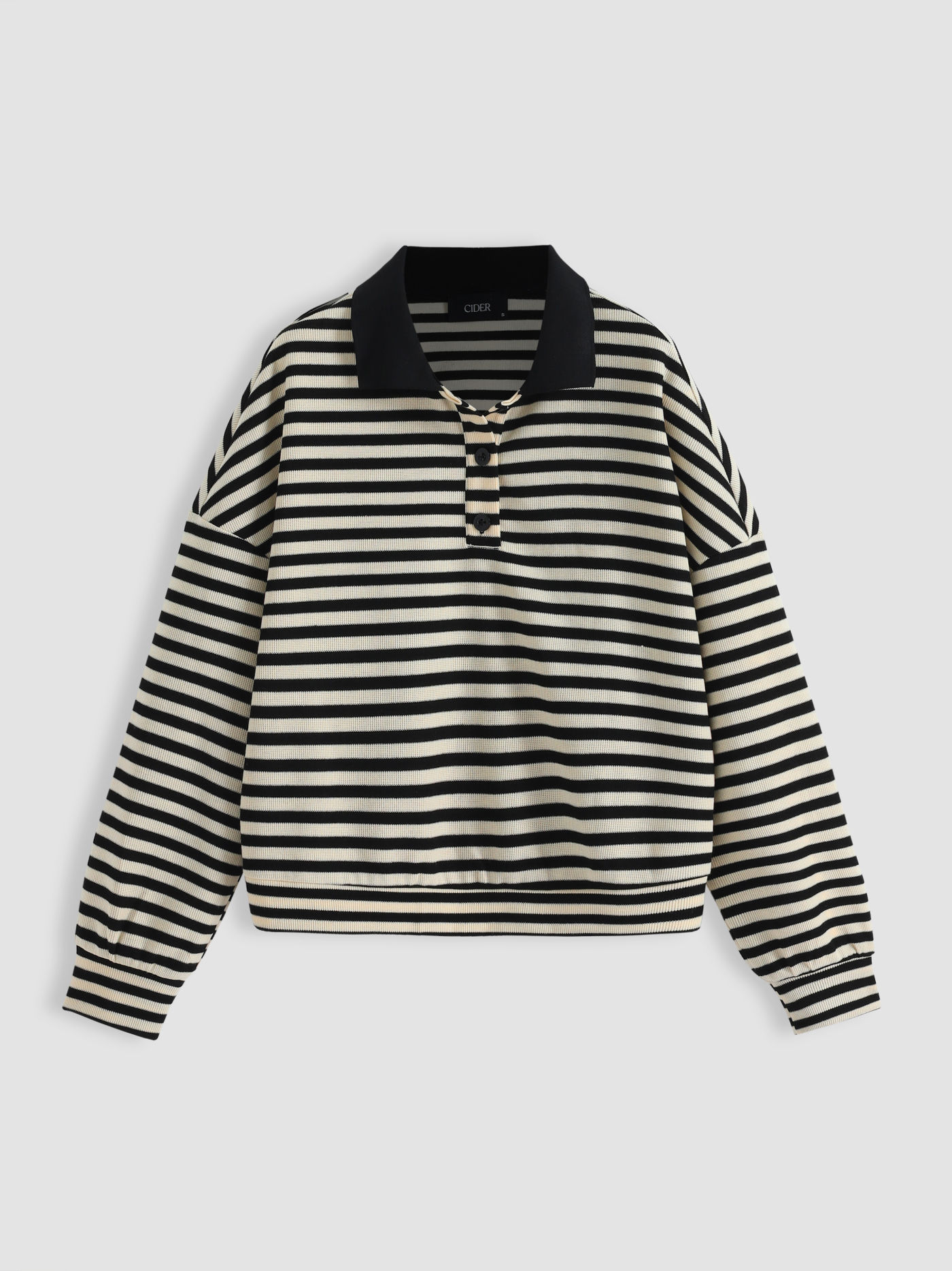 Sweatshirt à Rayures Col Montant Manches Longues