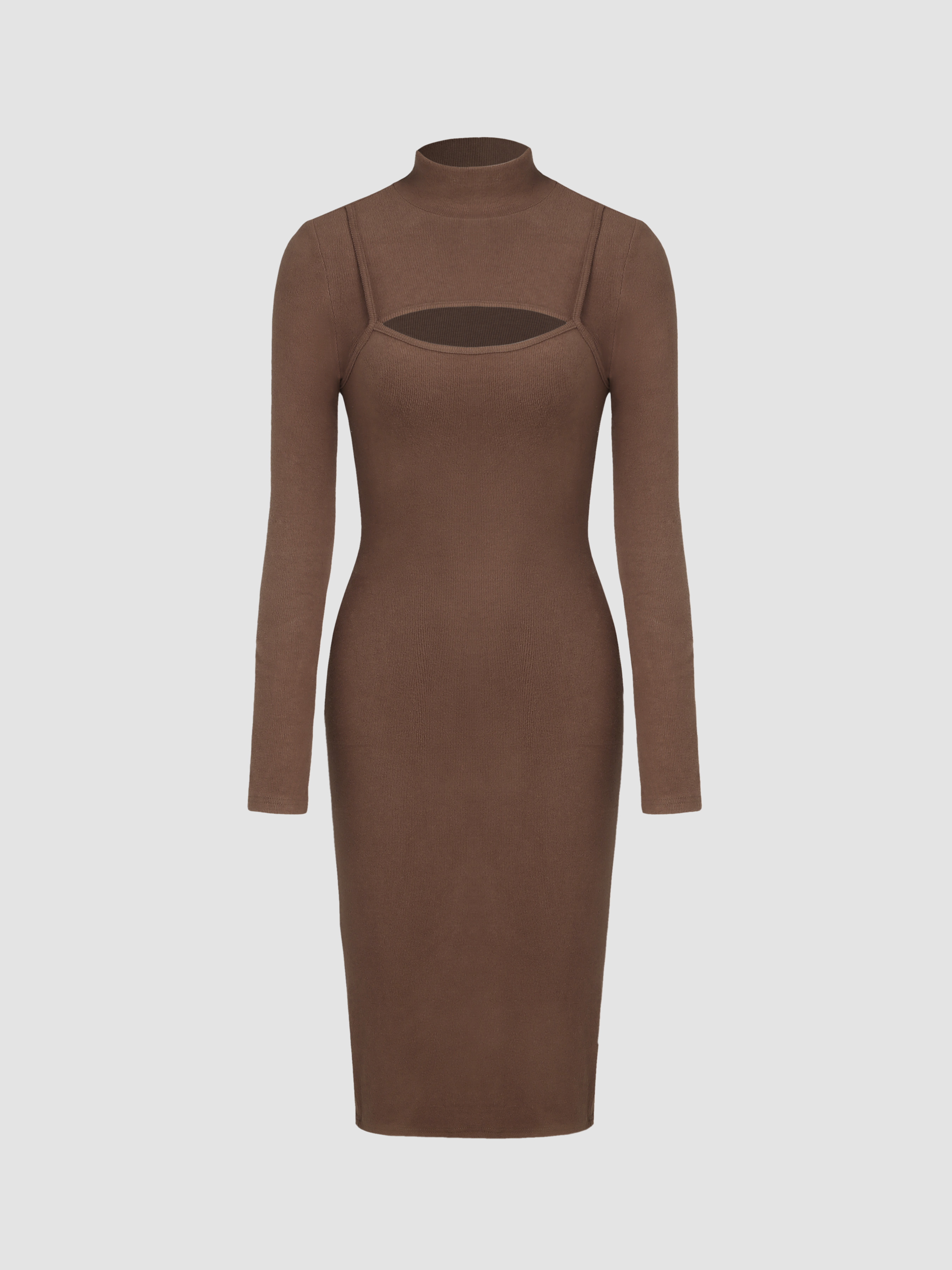 Sheer Overlay Dress CIDER Mock Neck Sheer Slit (Black) - CIDER Midi Dress Sheer Overlay Dress CIDER Mock Neck Sheer Slit (Black) - CIDER Midi Dress