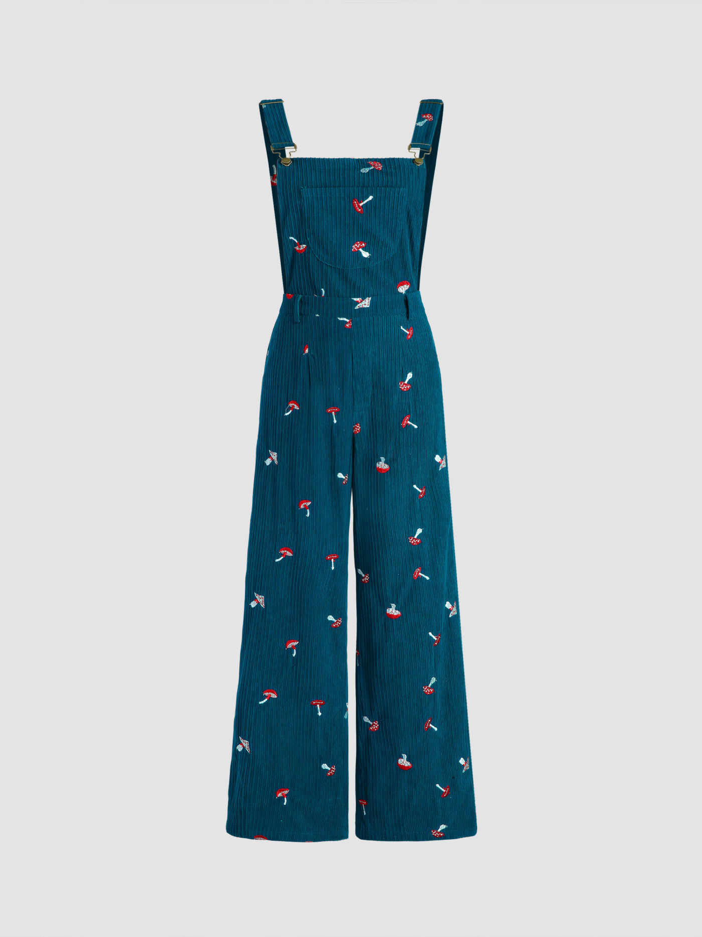 Corduroy Square Neck Mushroom Pattern Jumpsuit