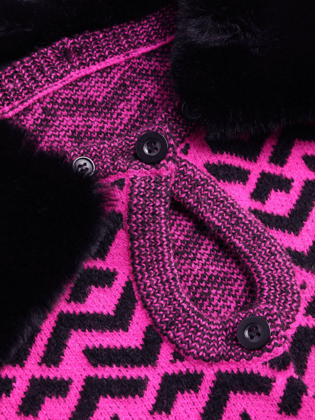 Faux Fur Collar Chevron Knit Cardigan