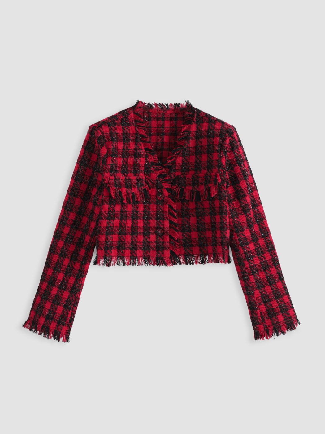 Checkered Tweed Ripped Crop Jacket Cider