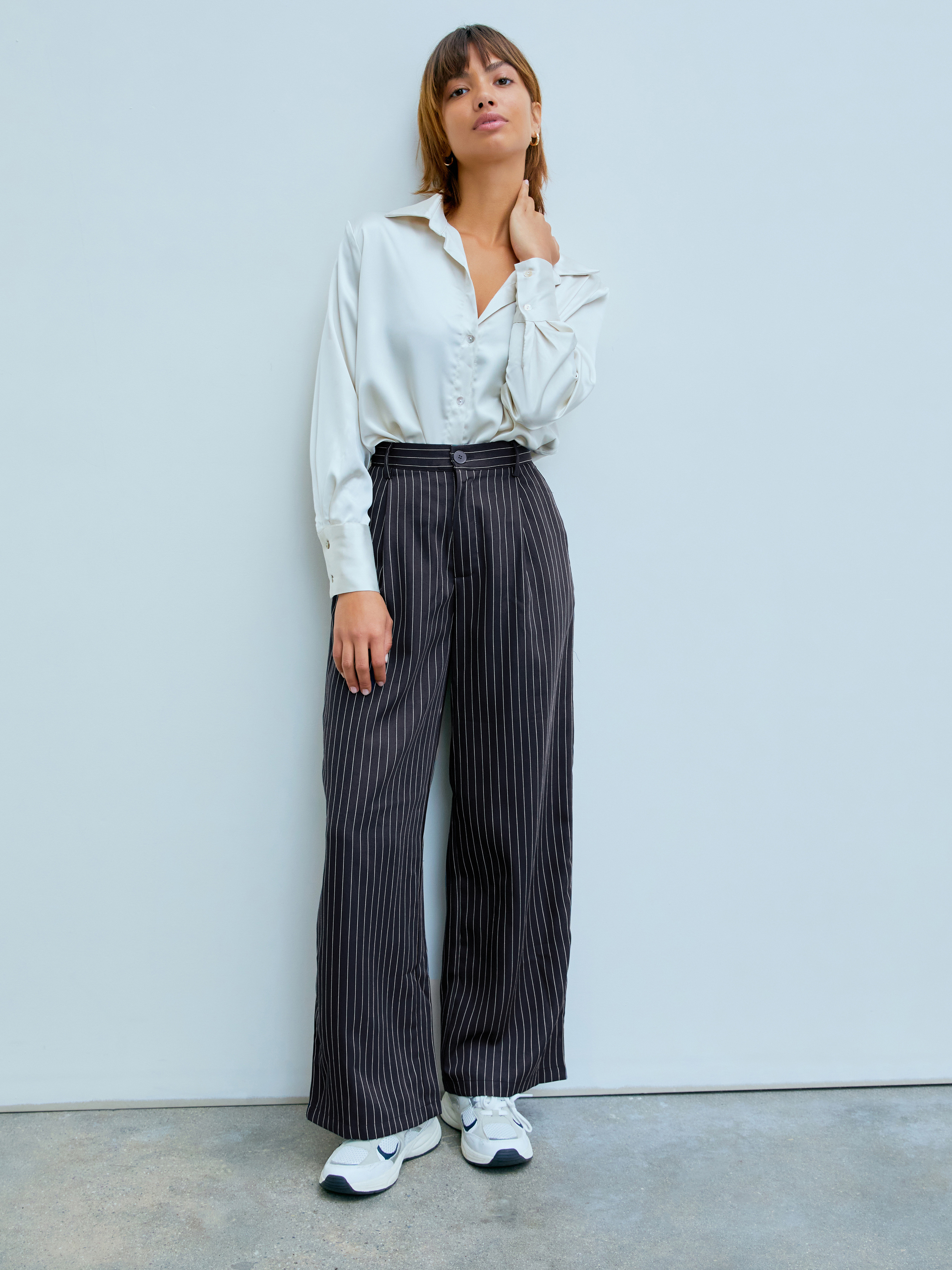 Striped Wide Leg Trousers - Cider