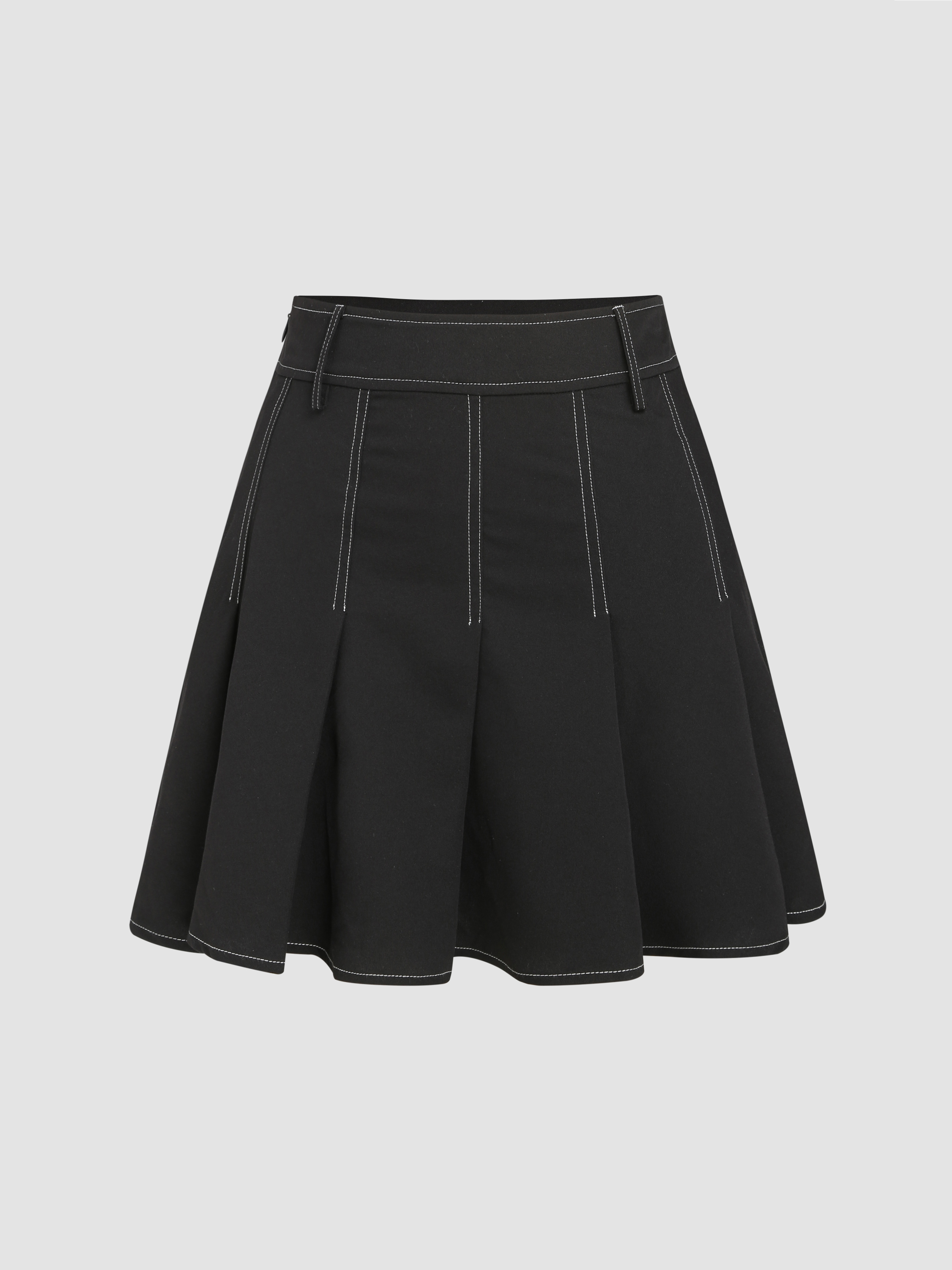 Stitch Middle Waist Pleated Mini Skirt For School Daily Casual Music