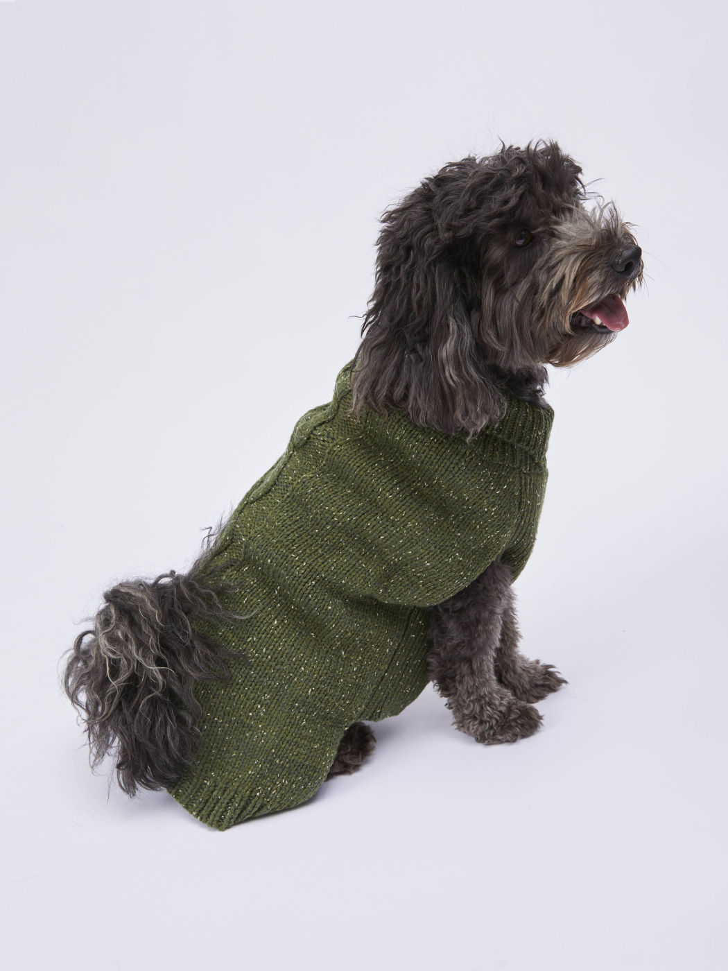  Olivgrüner Zopfmuster Strickpullover für Haustiere