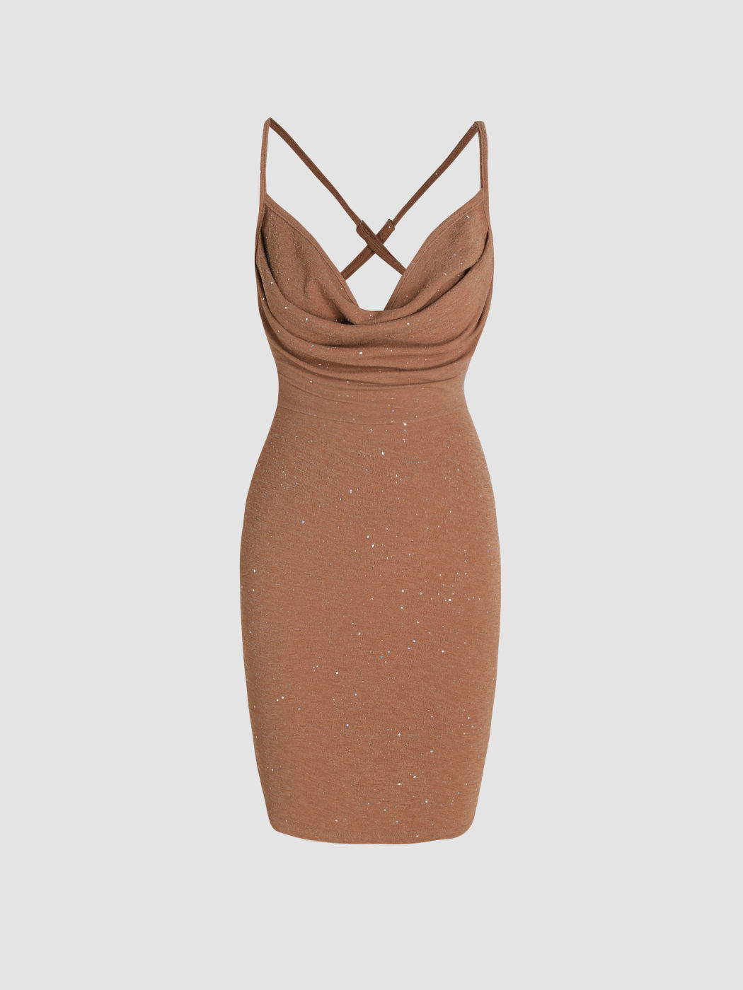Glitzerndes, kurzes Camisole-Kleid mit Wasserfallausschnitt