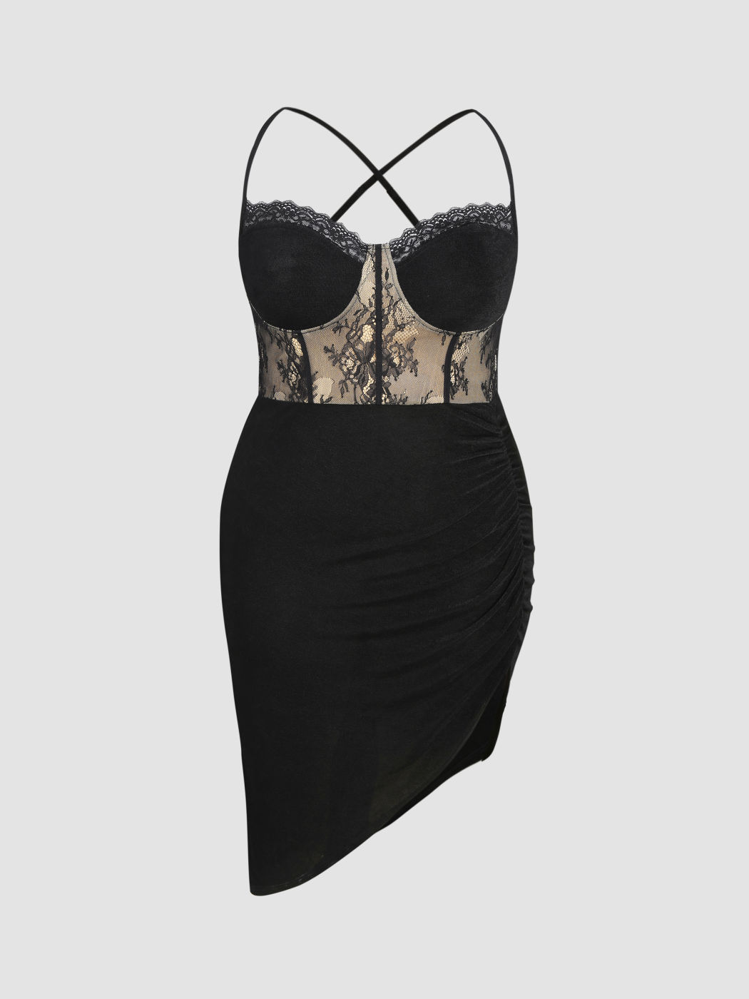 Camisole-Midikleid mit Rüschen und Schlitz aus Spitze Kurve & Plus