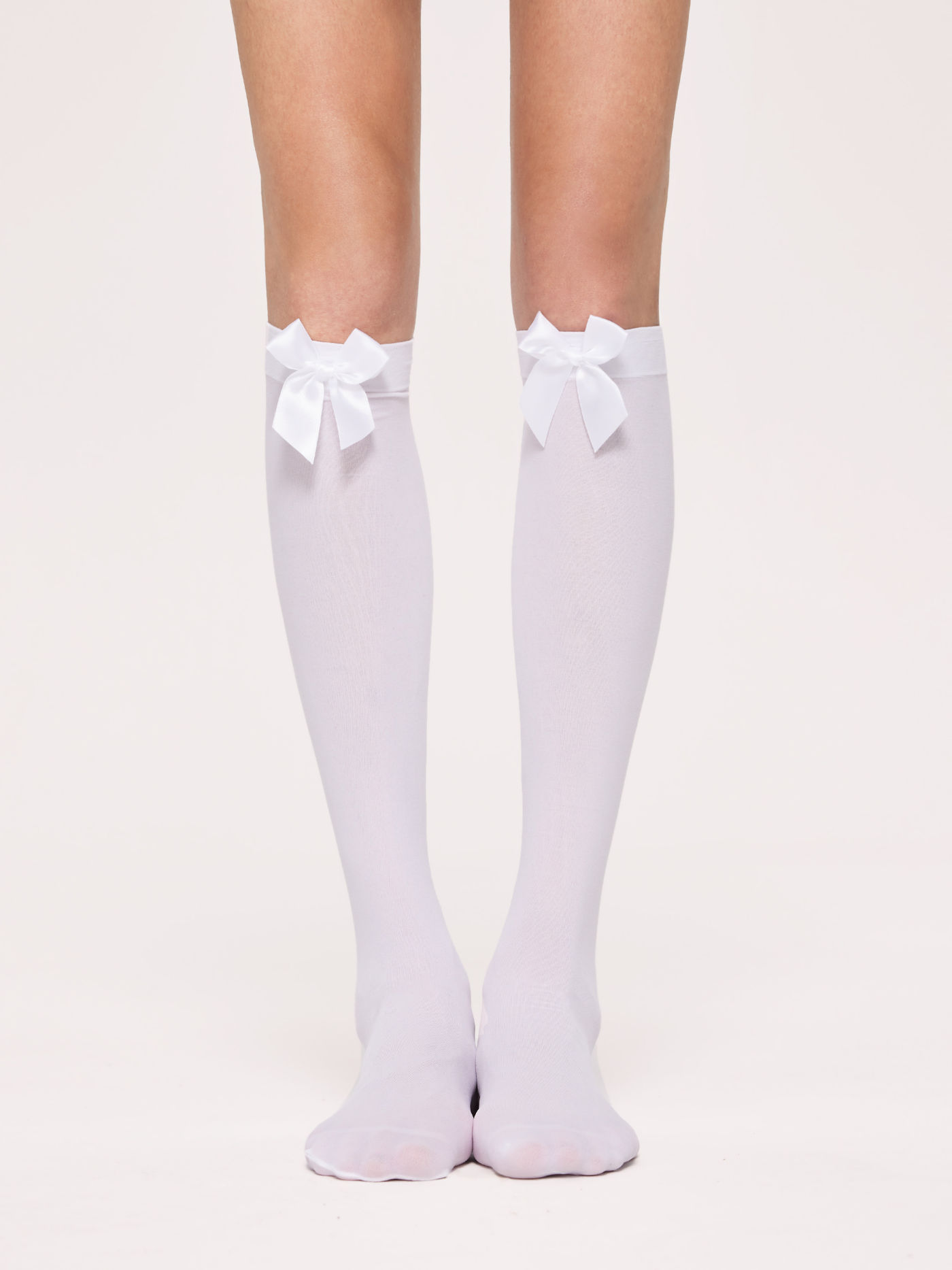 Solid Bowknot Knee High Tights