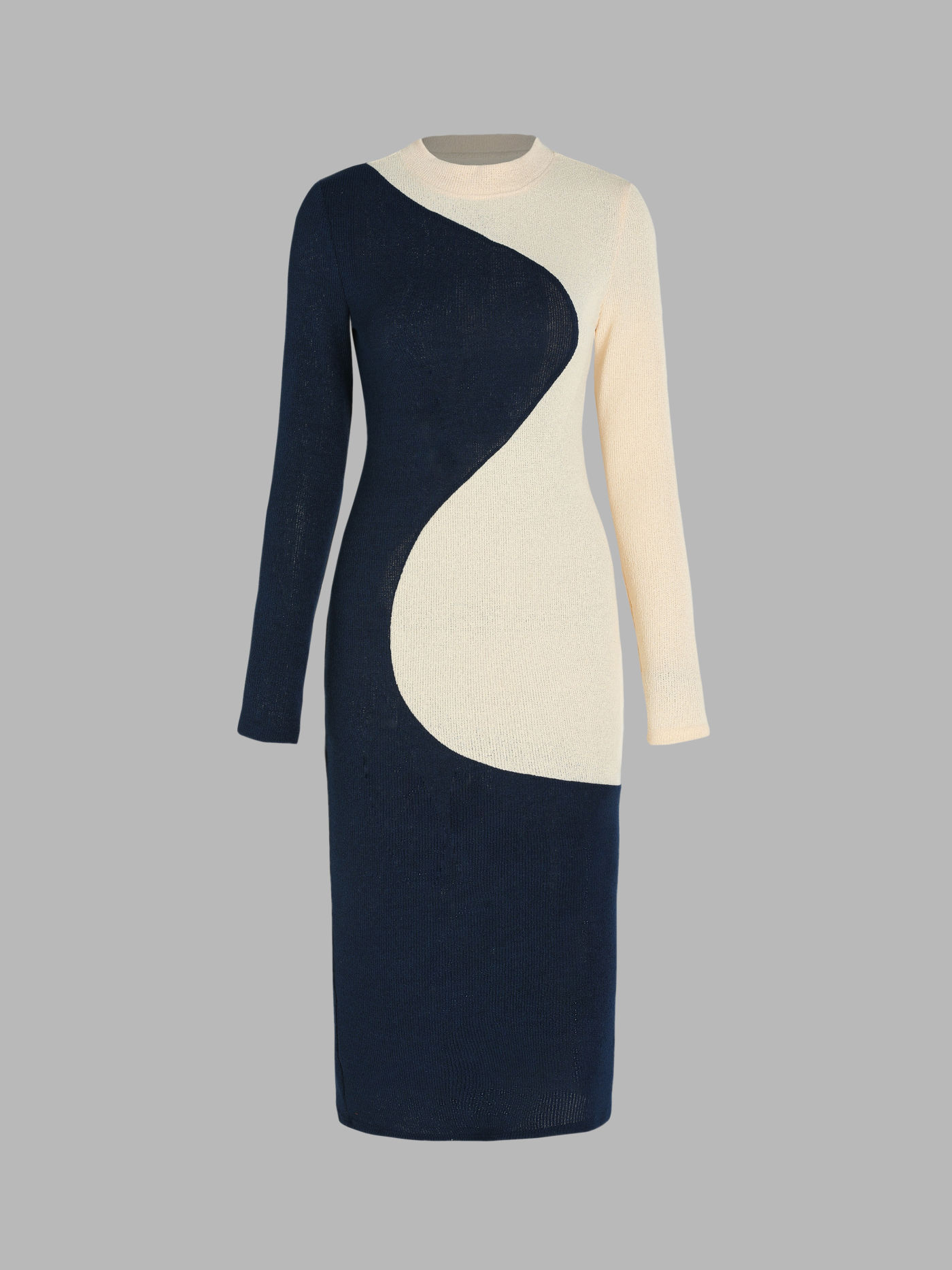 Zweifarbiges Midikleid mit langen Ärmeln
