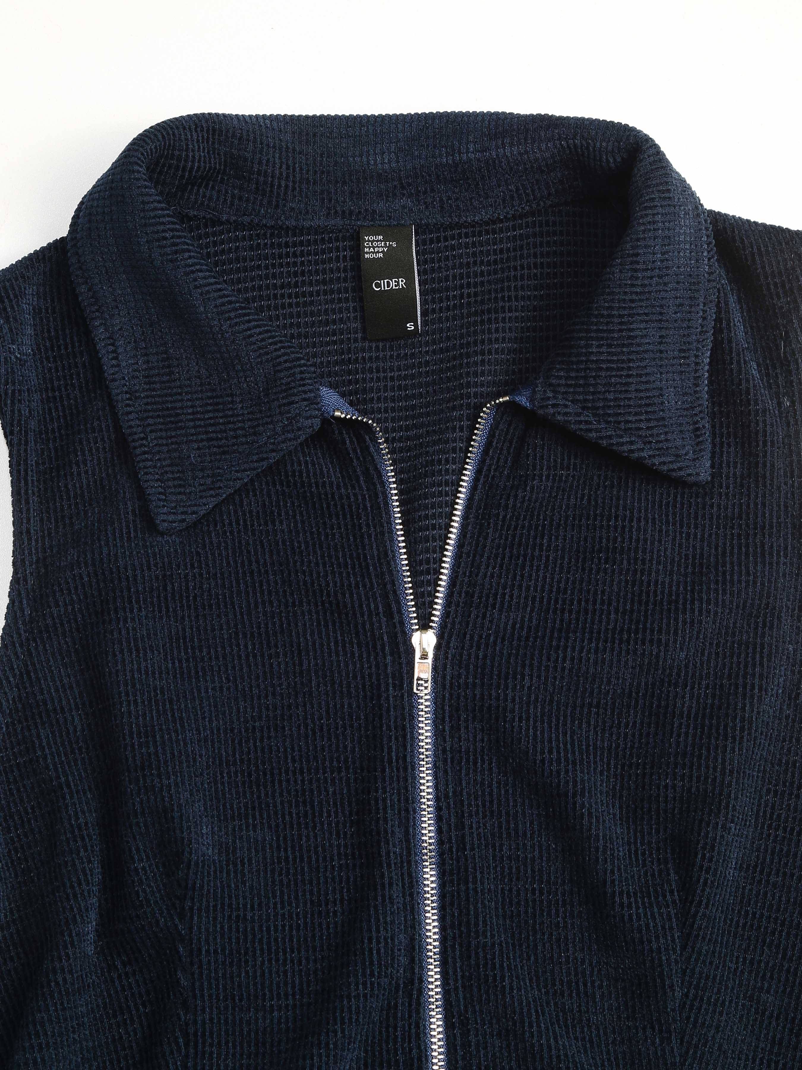 Corduroy Collar Zip-up Wide Leg Jumpsuit For School Work