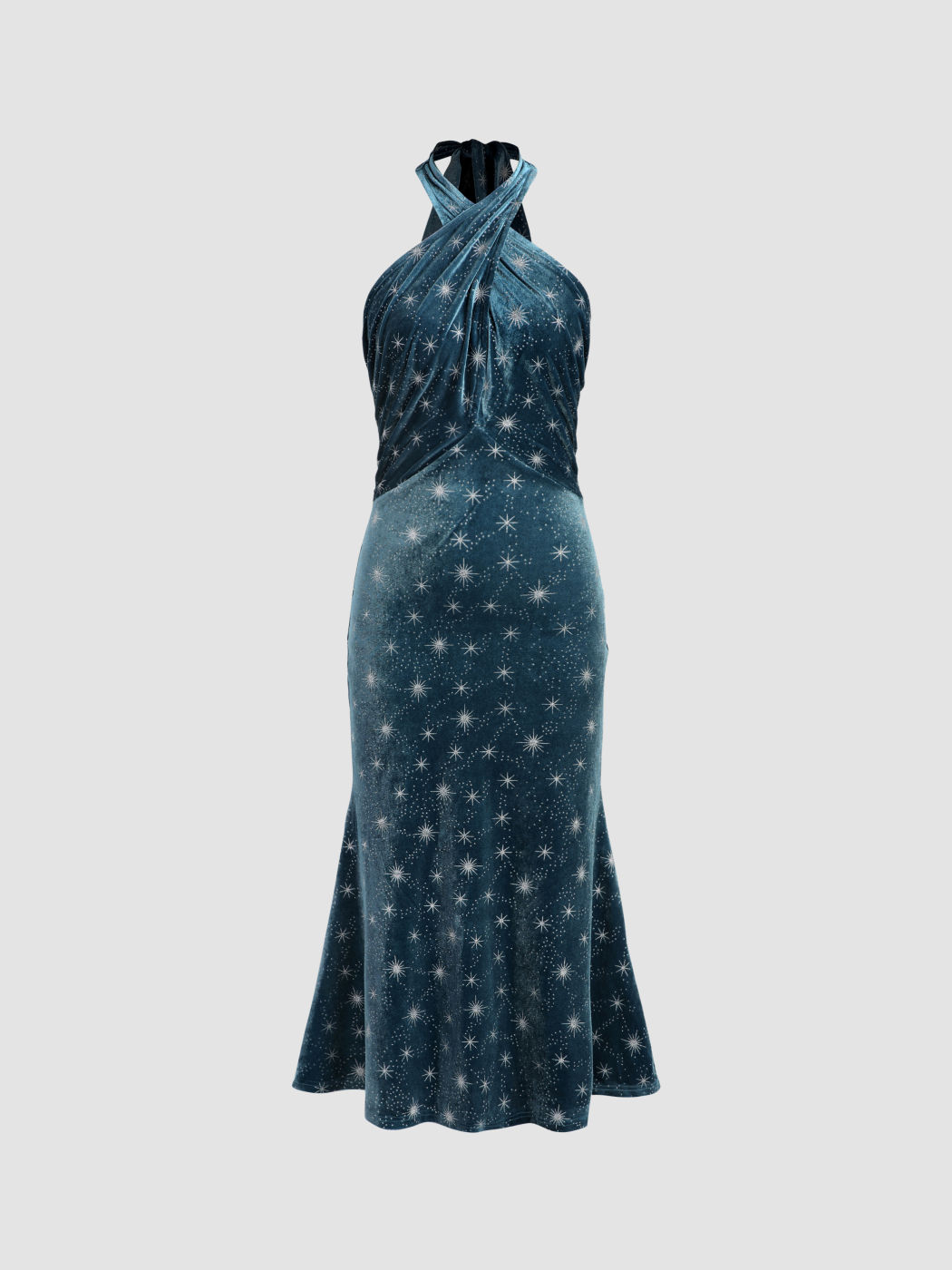 Robe mi-longue sirène à motif d'étoiles en velours