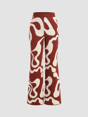 Wool-blend Mid Waist Graphic Stripe Wide Leg Trousers