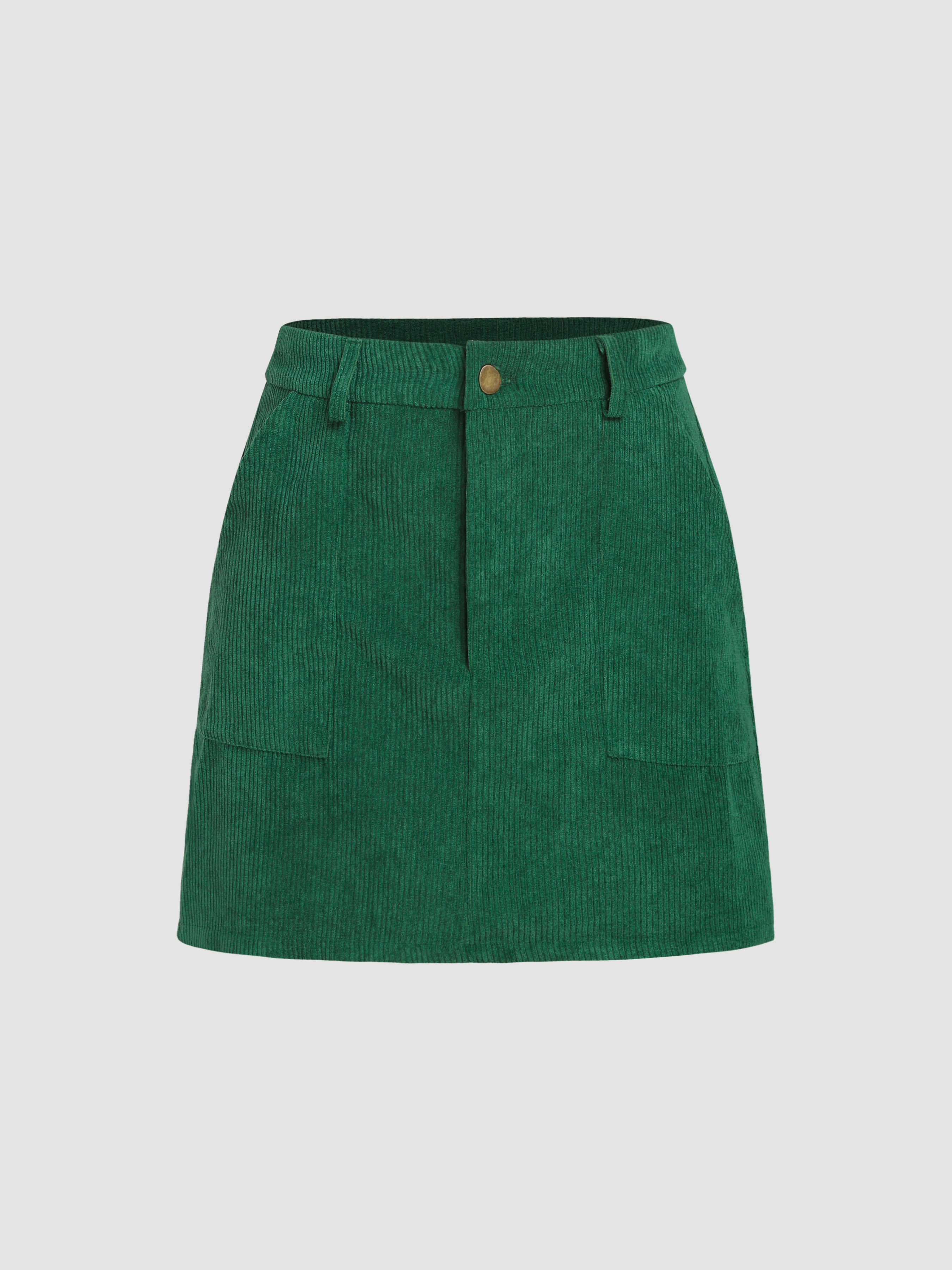 Corduroy Solid Mid Waist Mini Skirt - Cider