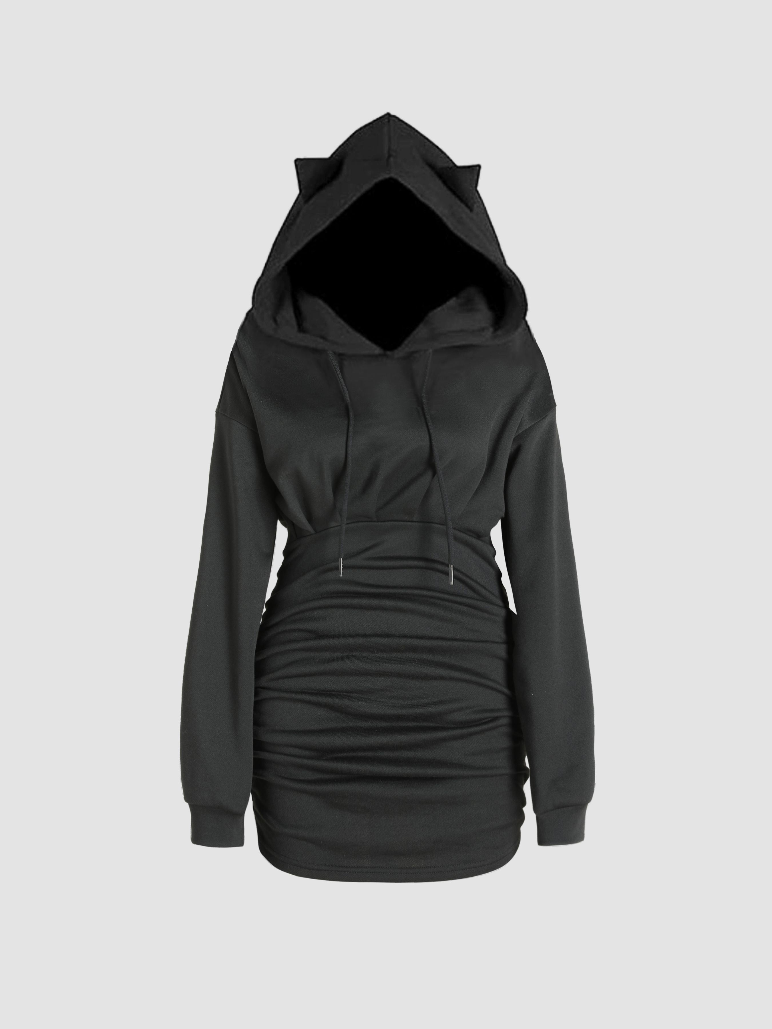 Womens Hoodie French Terry Mini Dress (Black)