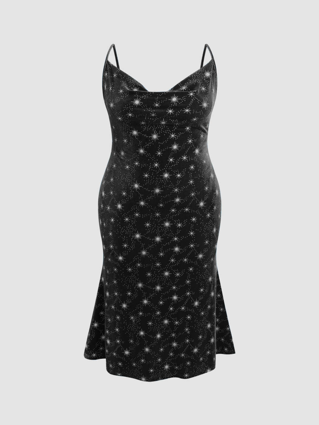 Mermaidcore Velvet Velvet Cowl Neck Star Pattern Mermaid Maxi