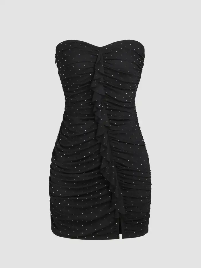 Mesh Mesh Strapless Ruched Sequin Mini Dress For Music Festival/Live House  Party/Clubbing