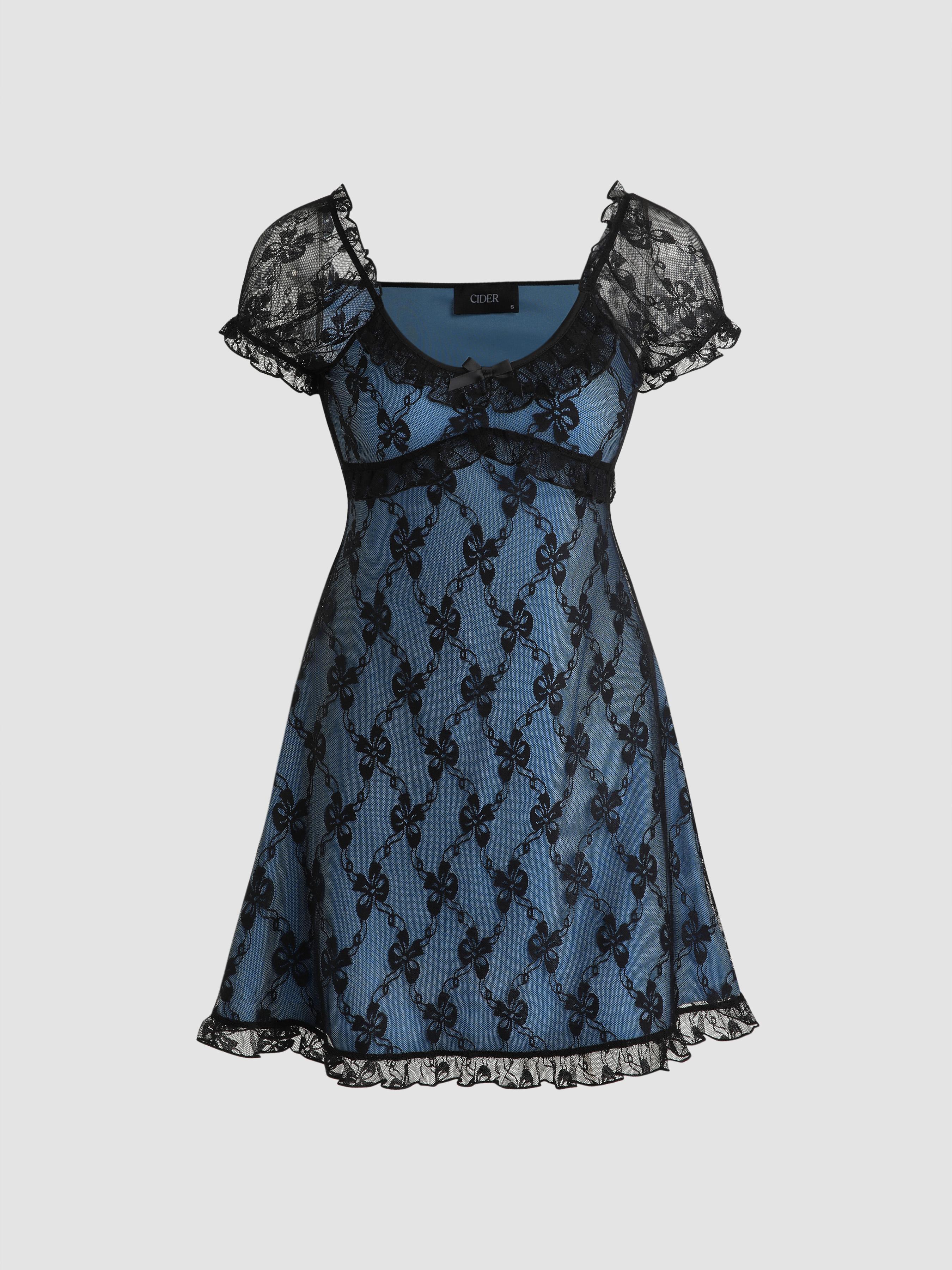 Ruffle Lace Short Sleeve Mini Dress For Daily Casual Date