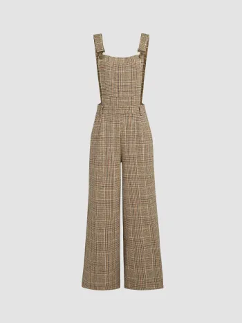 Jumpsuit mit Hahnentrittmuster und eckigem Ausschnitt und Schnalle